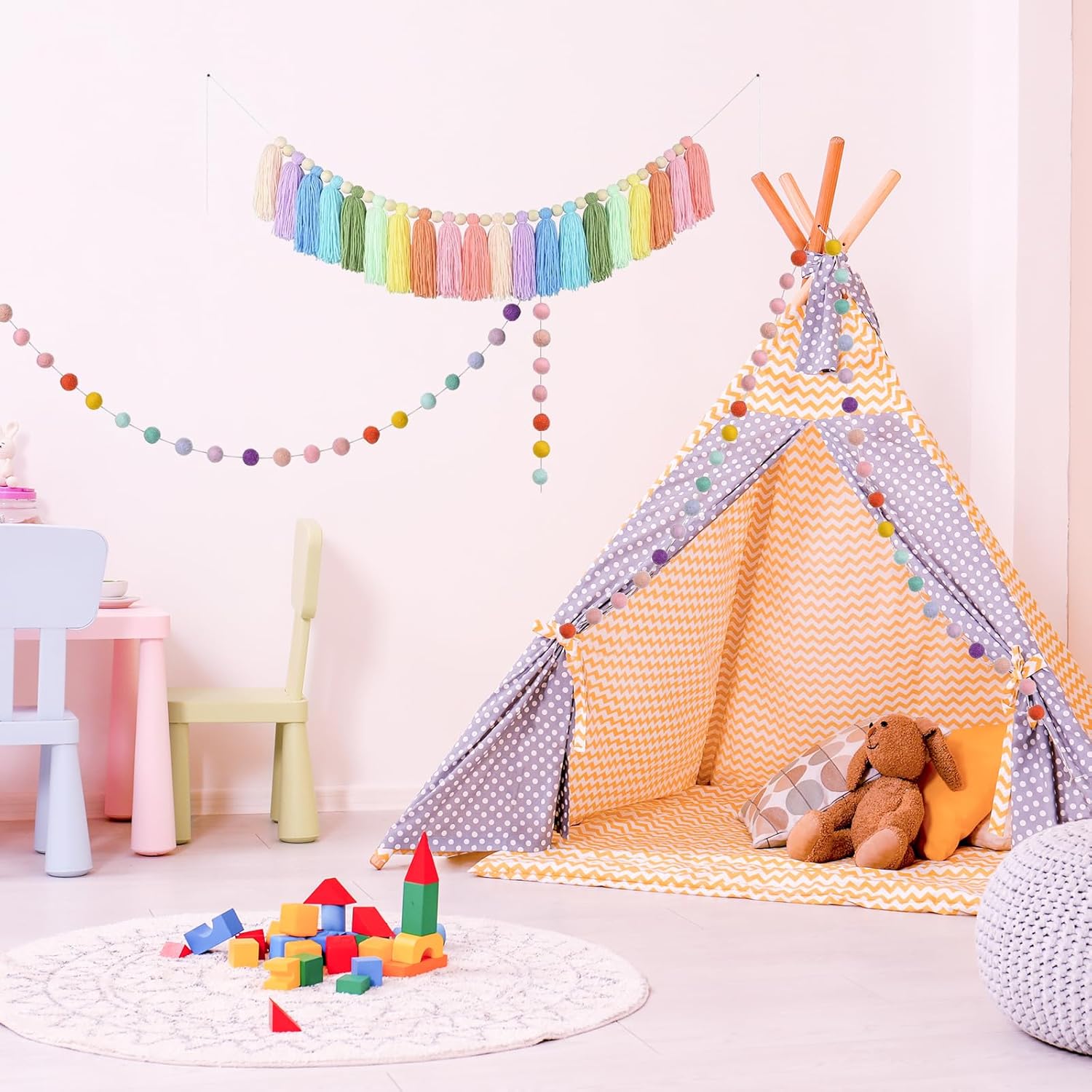 2pcs Boho Tassel Garland with Pom Pom and Felt Balls