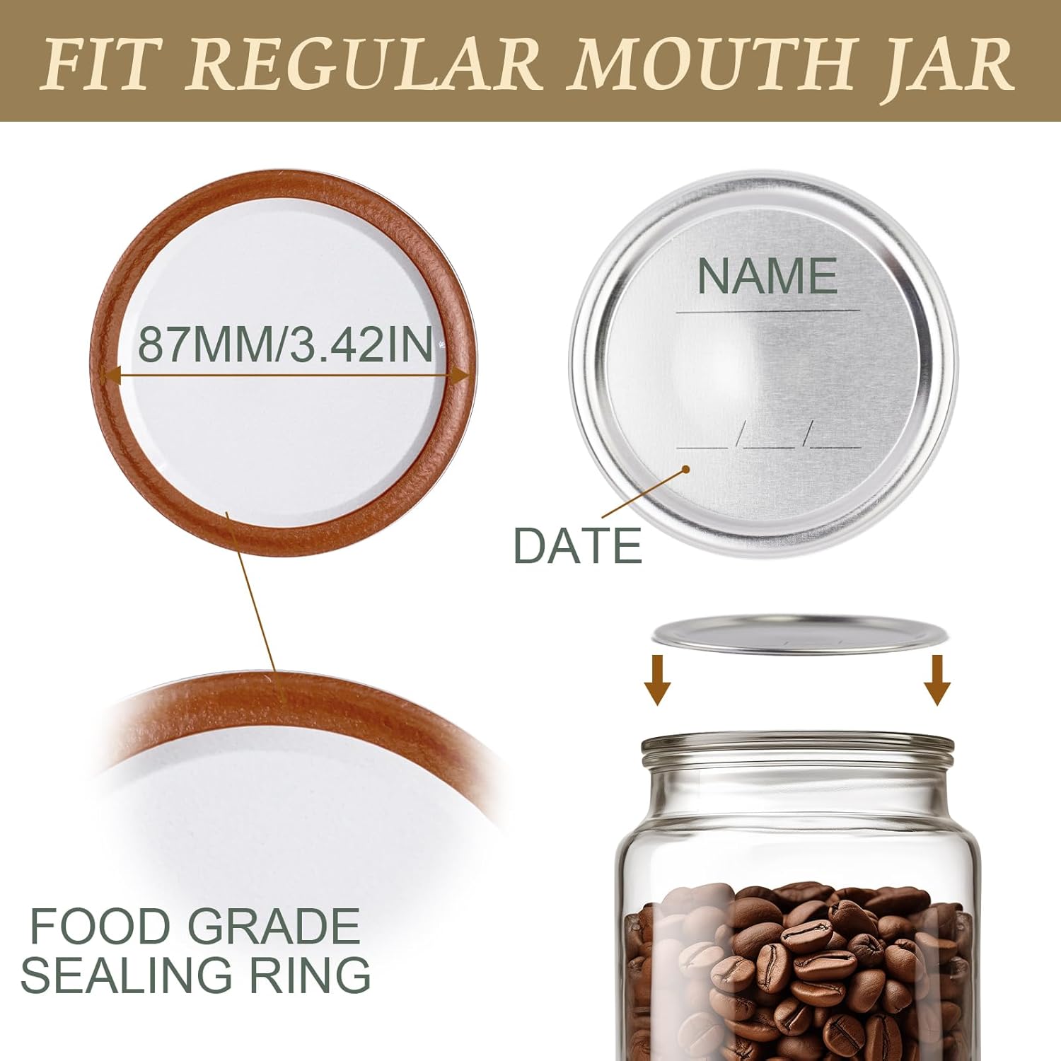 100 PCS Wide Mouth Mason Jar Canning Lids with Leak Proof Seal