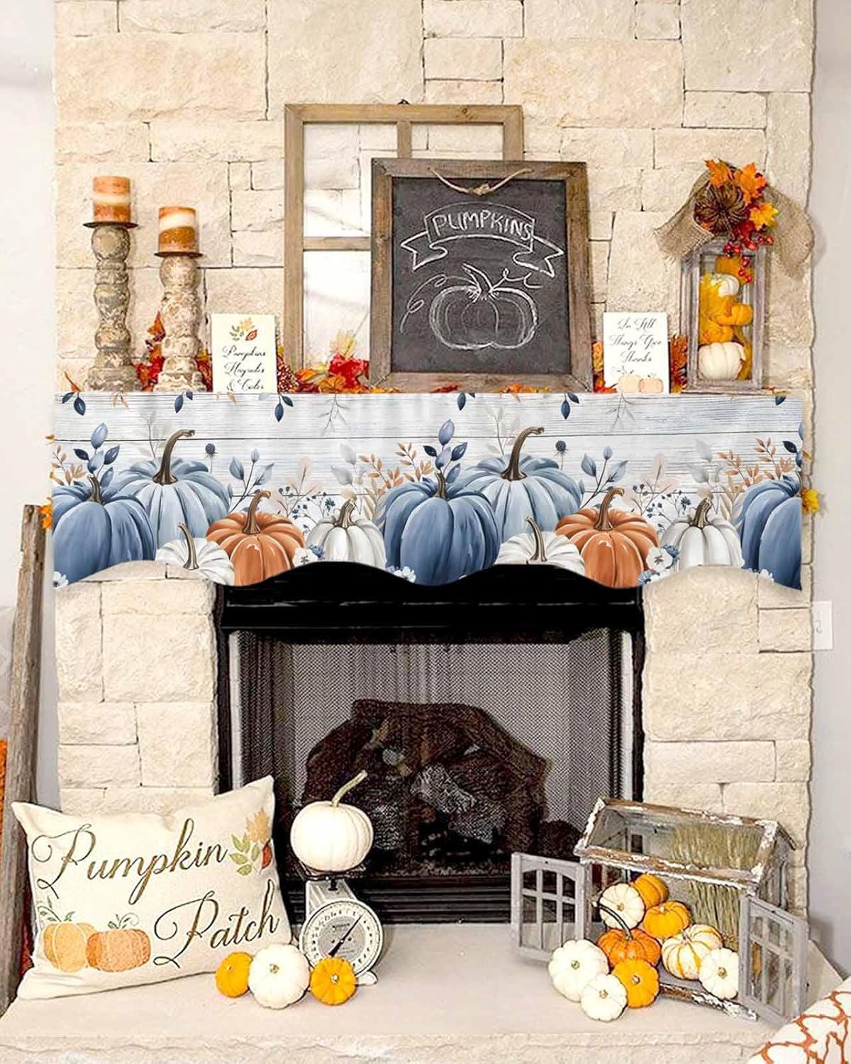 Thanksgiving Pumpkin Fireplace Mantel Scarf 90x17 Inch