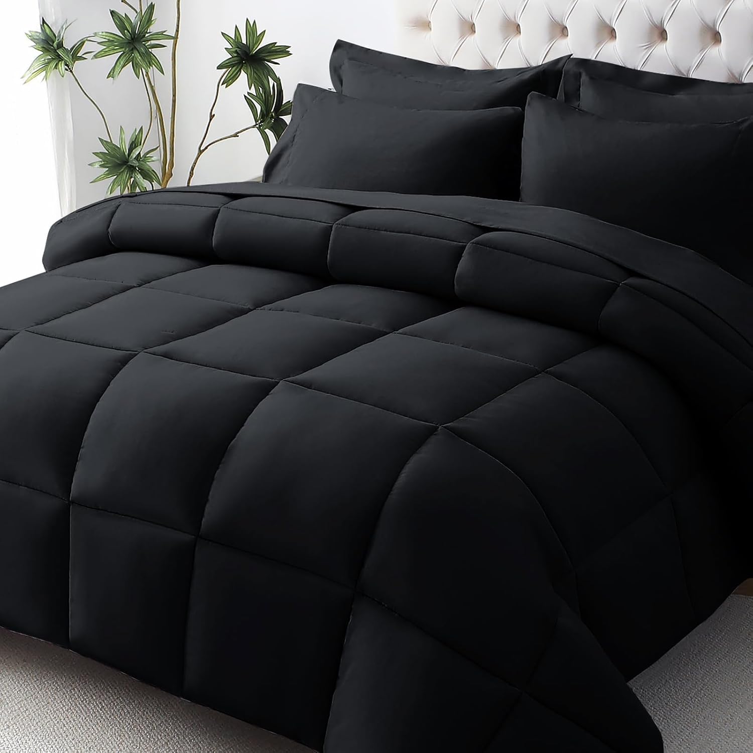 JOLLYVOGUE Queen Comforter Set 7-Piece Black