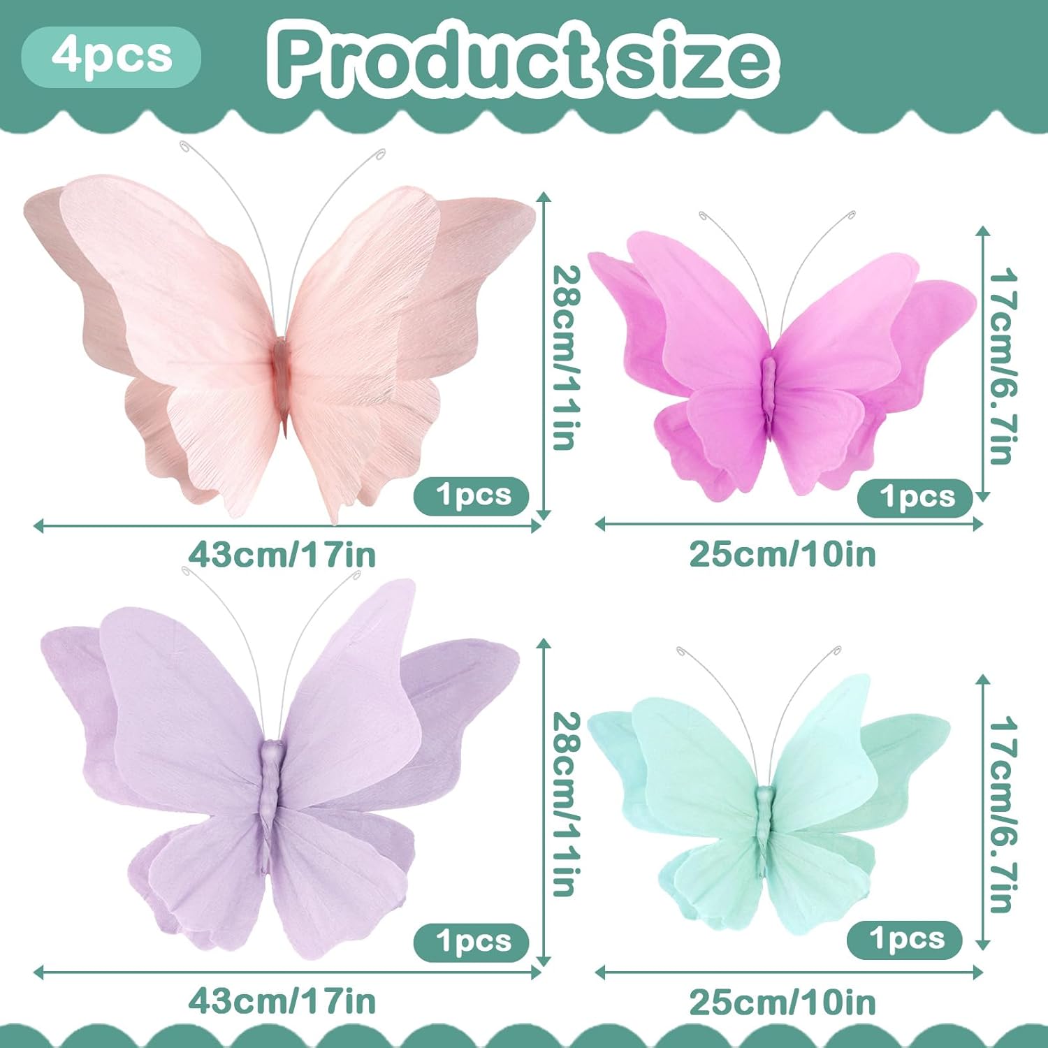 Butterfly Party Decorations 4 Pcs 3D Hanging Set