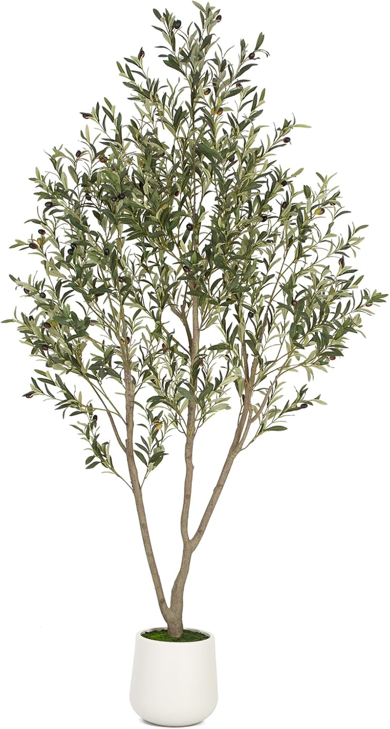 VIVATREES 7FT Artificial Olive Tree with White Planter