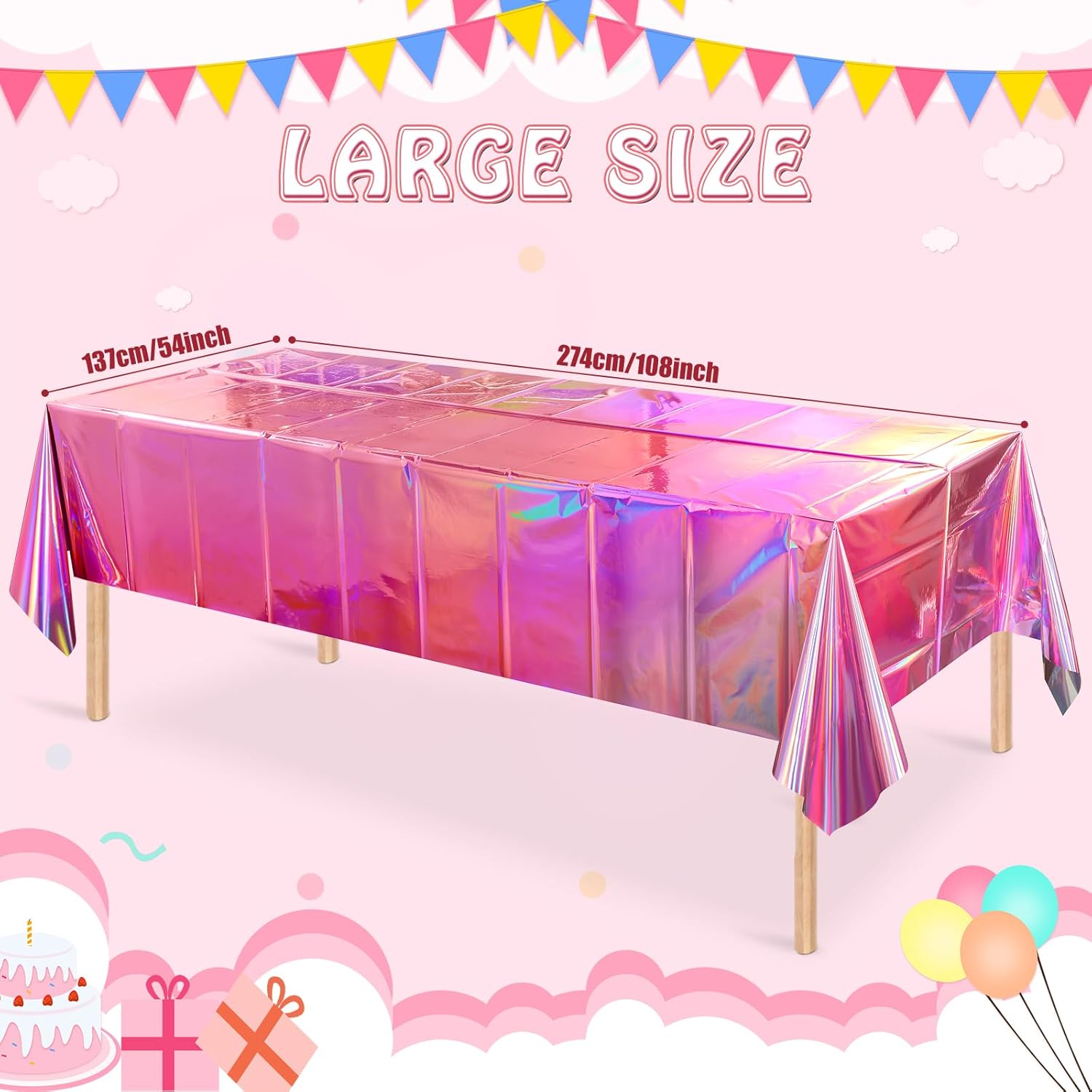 4 Pack Iridescent Pink Plastic Tablecloths for Parties
