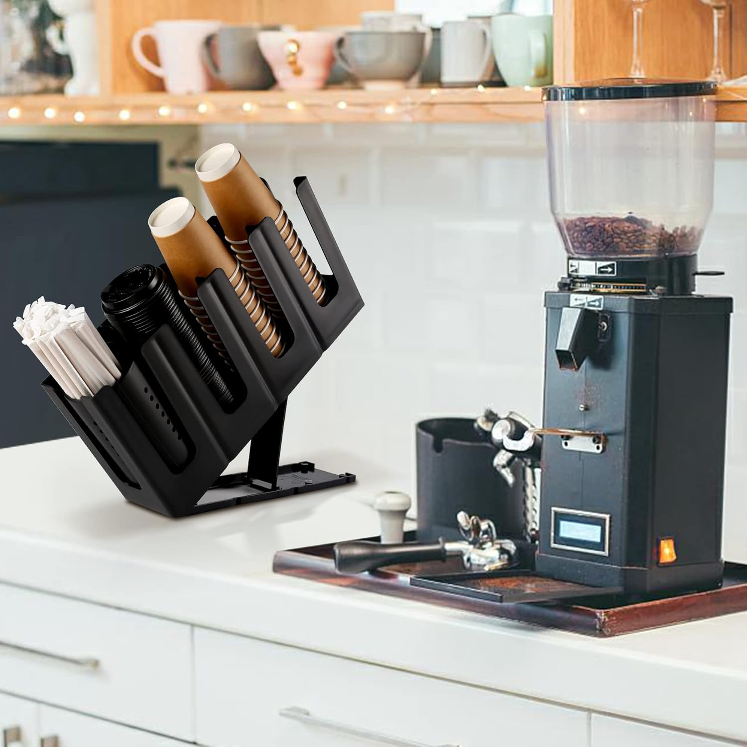 Cairondin Paper Cup and Lid Holder with Straw Organizer Black