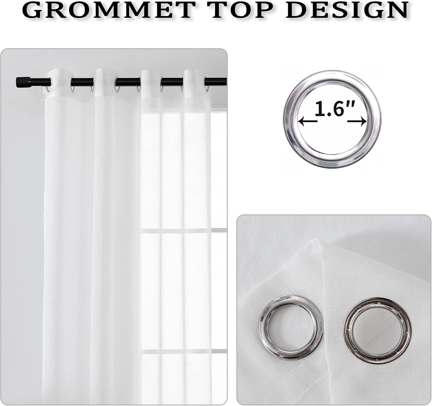 HUTO 95 Sheer Curtains White Grommet Drapes for Bedroom Living Room