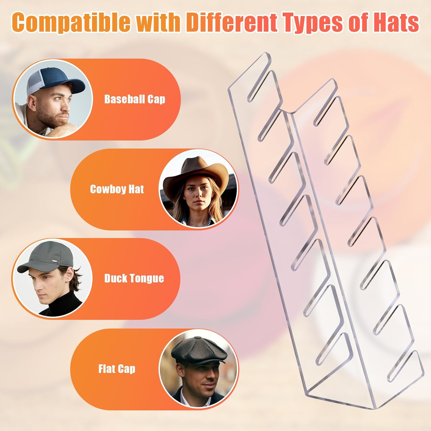 Clear Acrylic Hat Stand for 14 Baseball Caps 2 Pack
