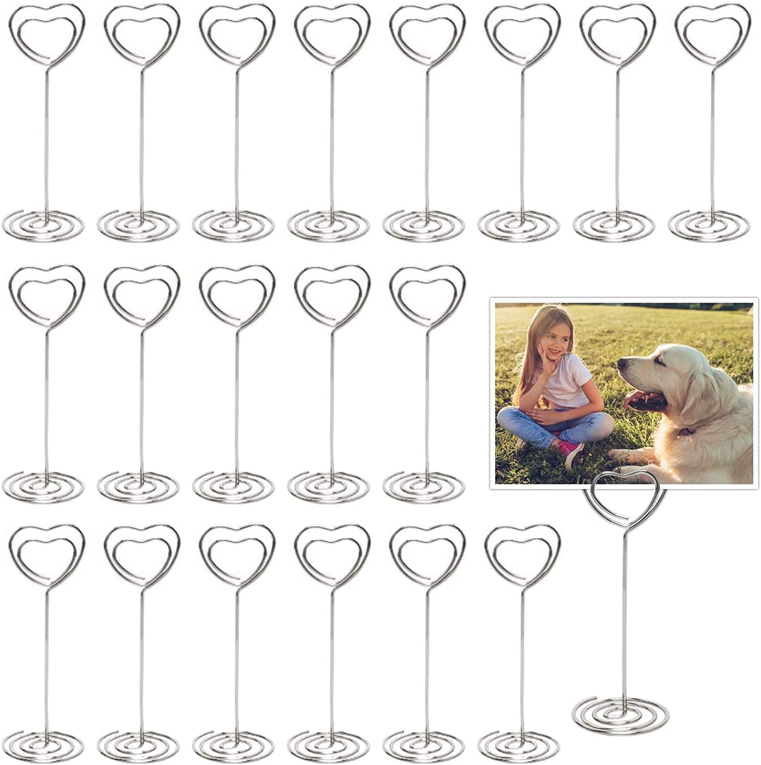 Aniann Table Card Holders 25 Pack Silver Heart Shape Photo Stands