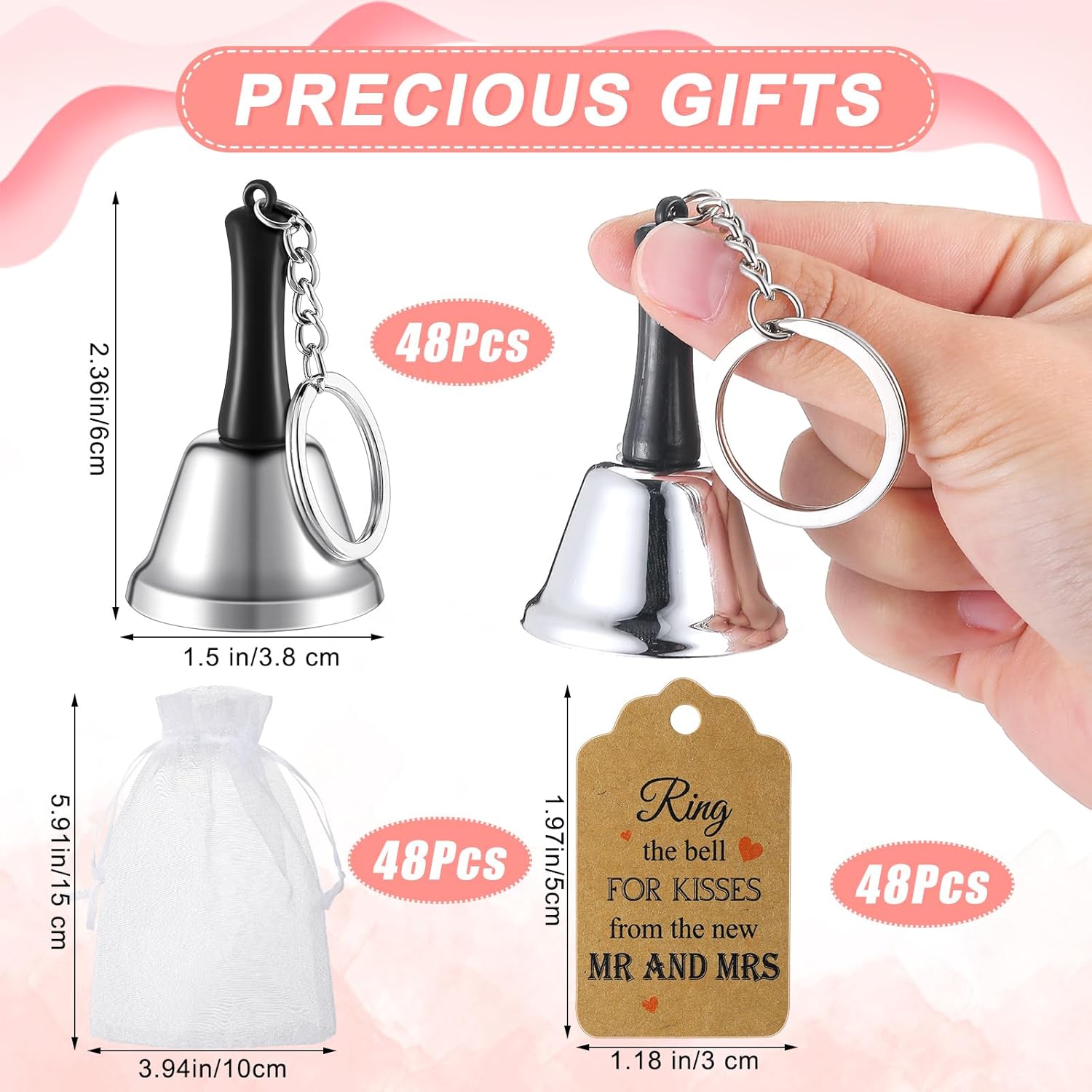 Lounsweer Silver Wedding Kissing Bells Set 48pcs