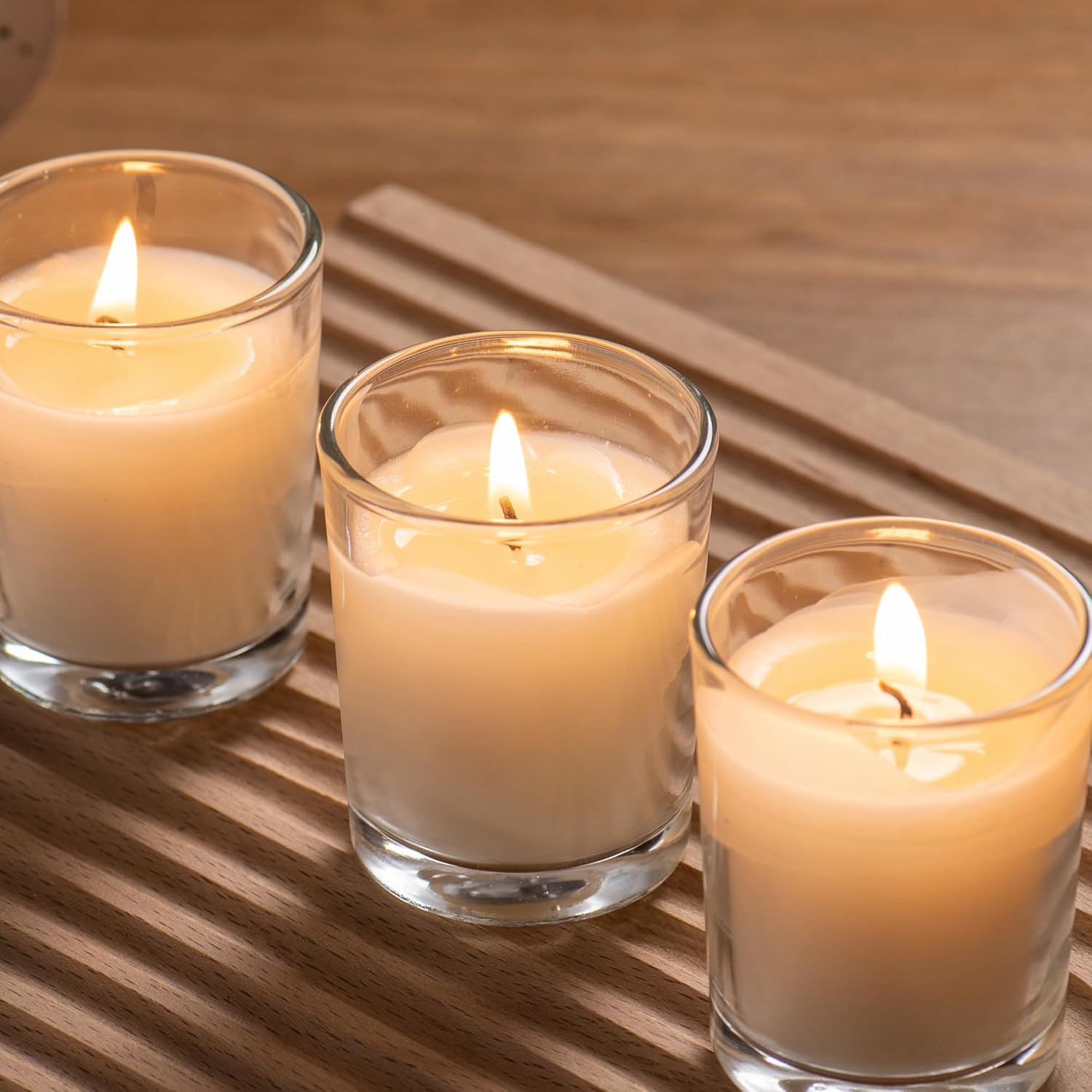 Housecret 24 Pack Warm White Clear Glass Votive Candles