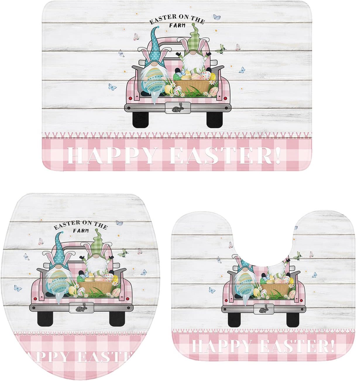 YESOF66 3 Piece Bathroom Rug Set with U Shaped Toilet Cover