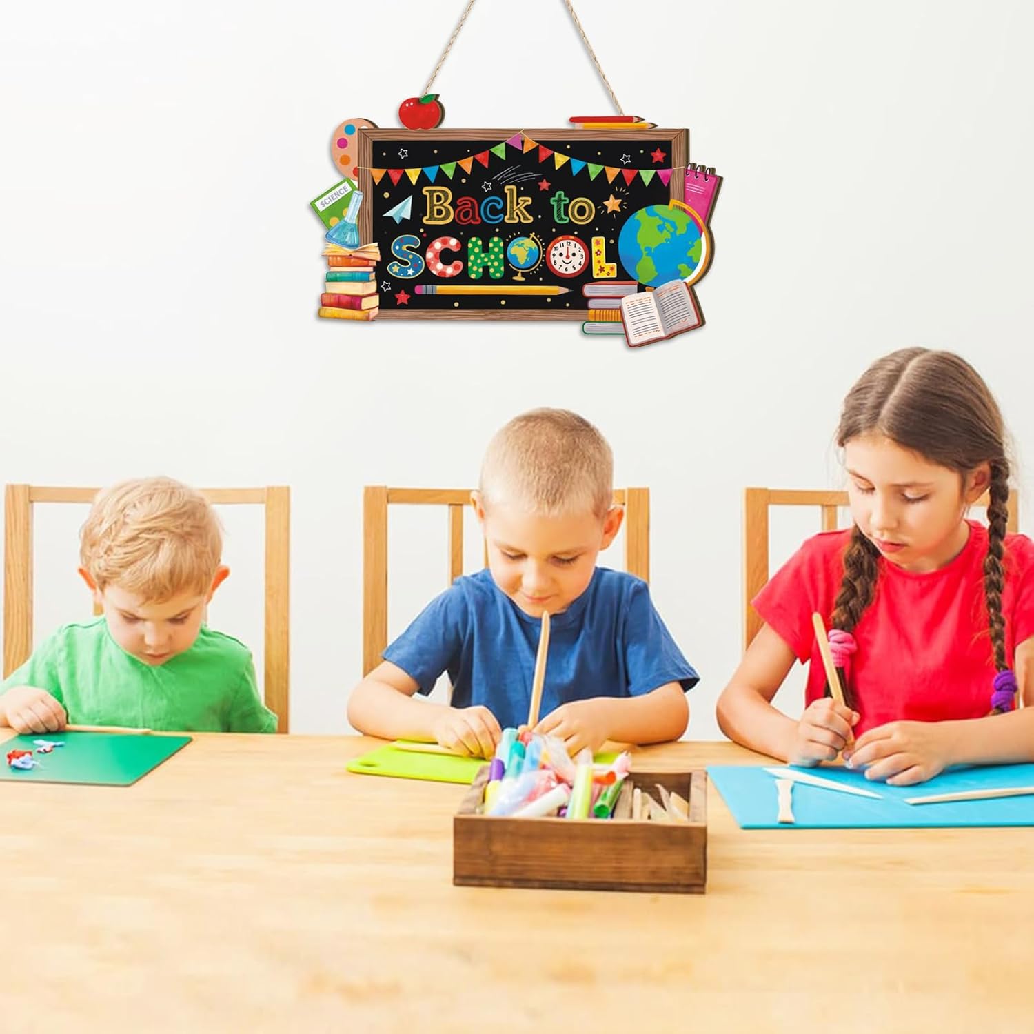 Aryroi Back to School Wood Sign with Blackboard Design