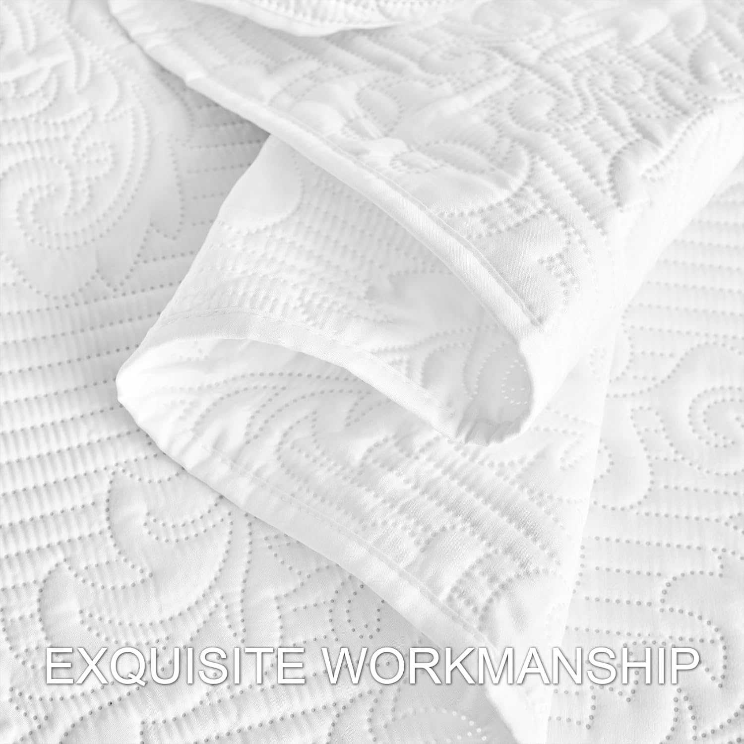 Hansleep White Quilt Queen Size - Soft Lightweight Bedspread Set 3 Pieces