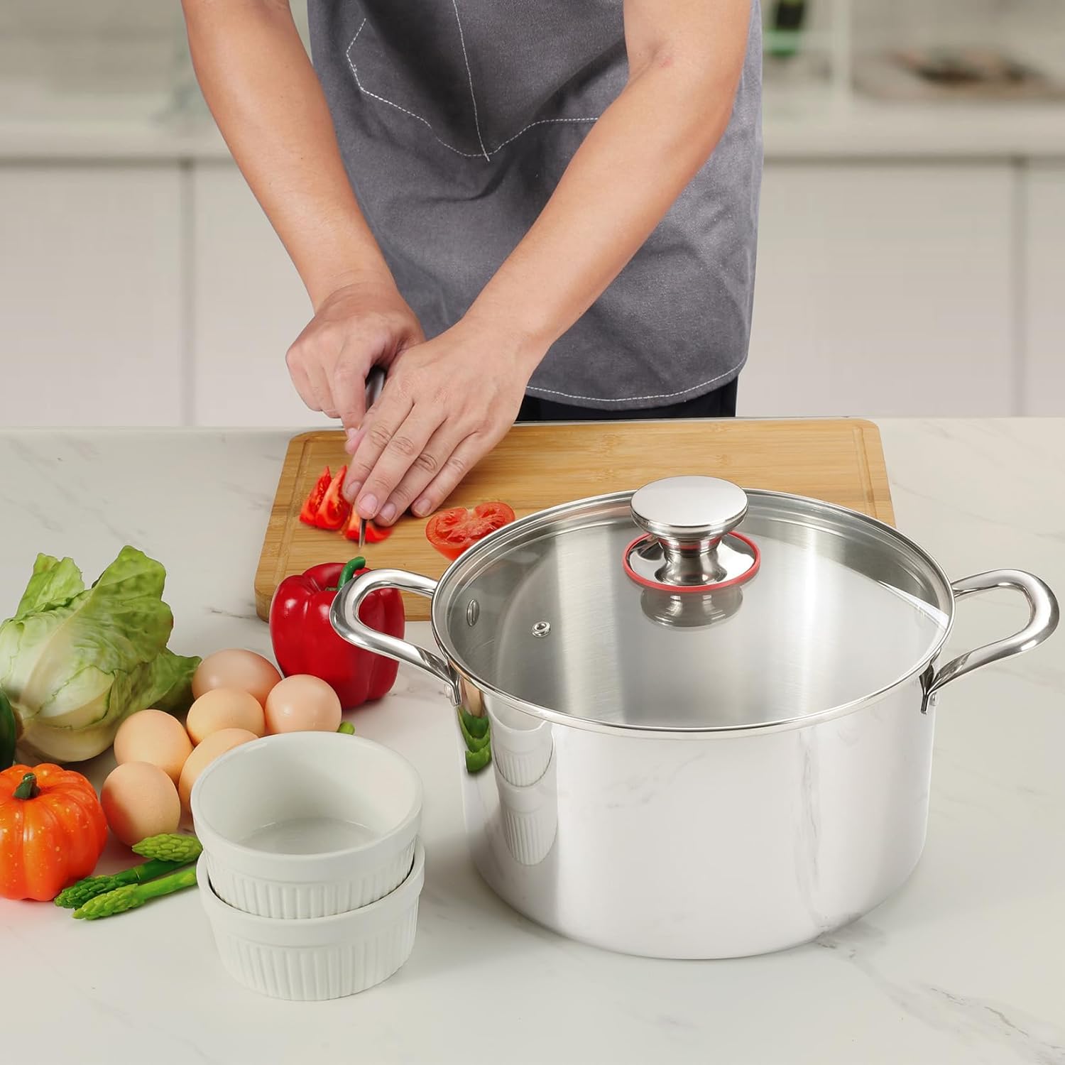 6 Quart Stockpot with Lid Tri-Ply Induction 1810 Stainless Steel