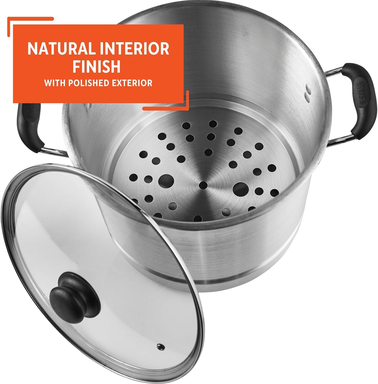 IMUSA USA Steamer with Glass Lid 20 Quart Silver