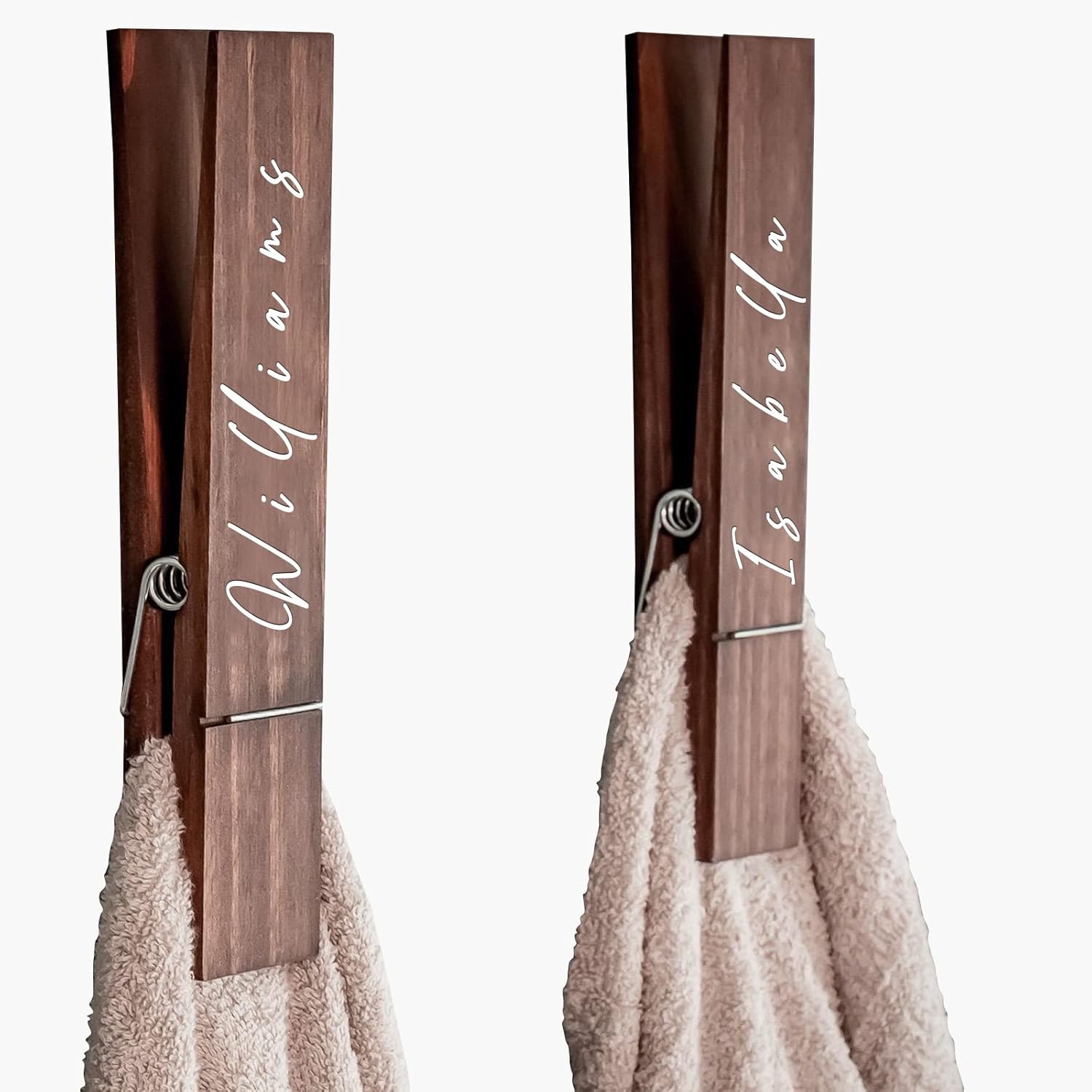 Custom Towel Hooks with Personalized Name Wooden Clothespins