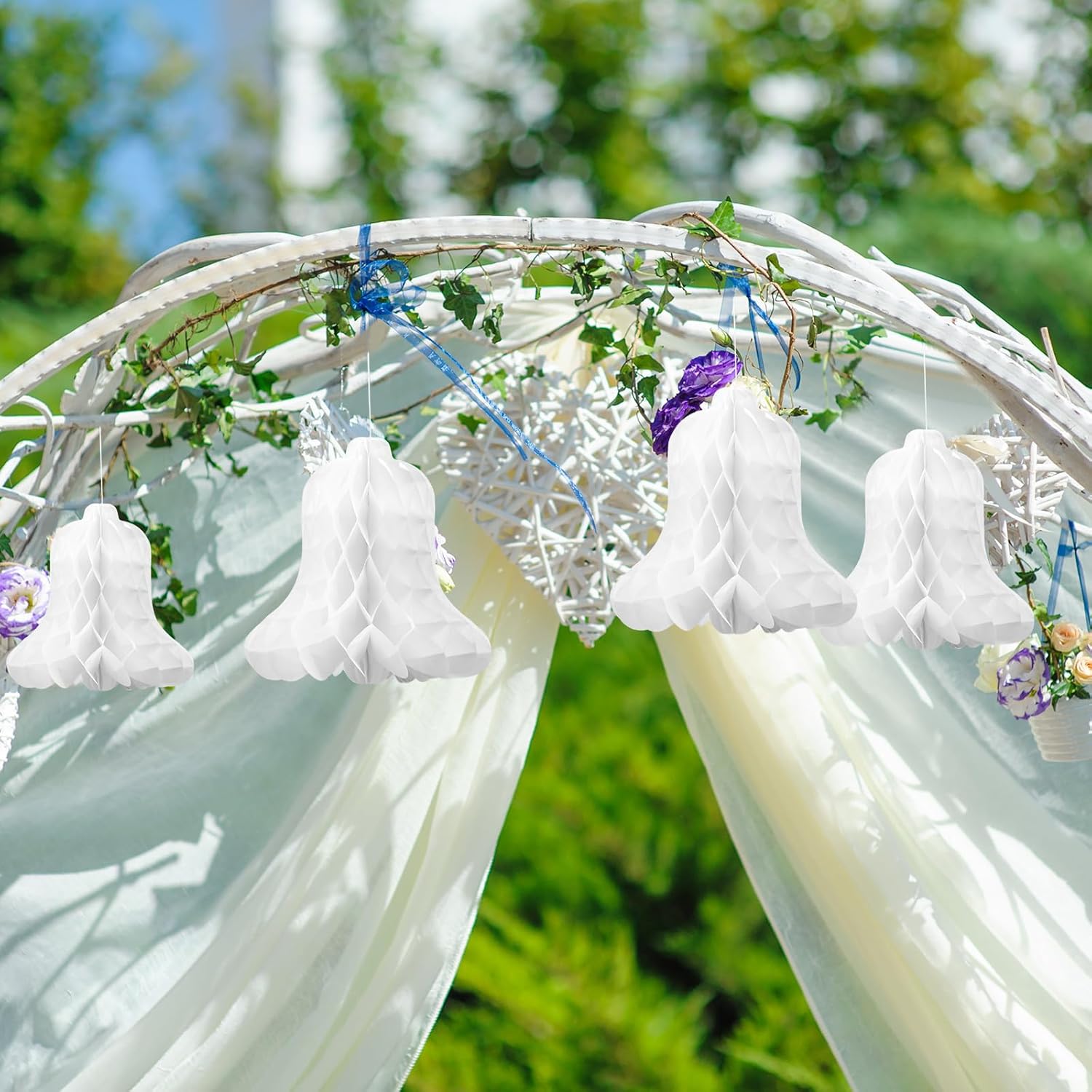 24 Pcs White Hanging Wedding Bells Decorations