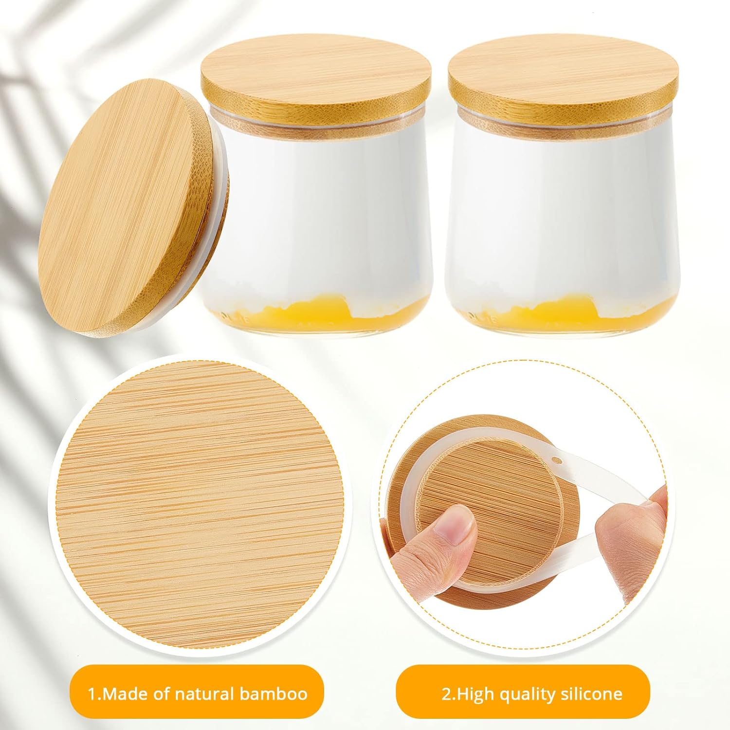Sawysine Reusable Bamboo Yogurt Jar Lids Set 4 Pack