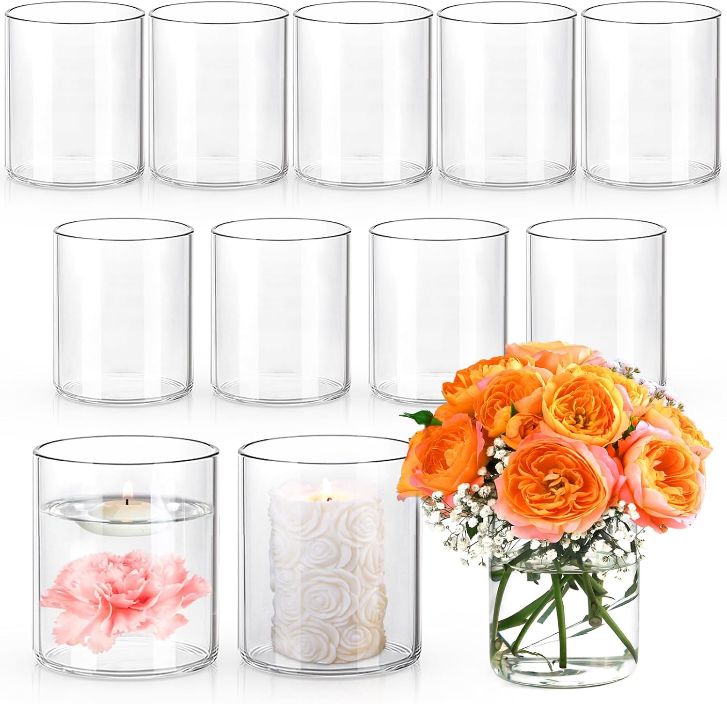 12pcs 4 Inch Glass Cylinder Vases for Centerpieces