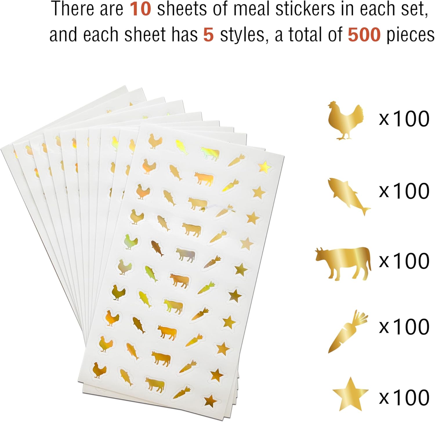 10 Sheets 500 Meal Stickers Color Changing Gold