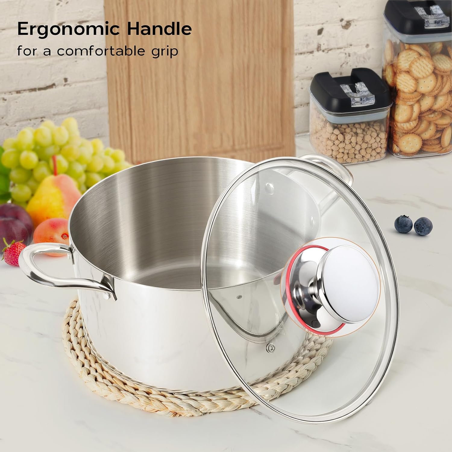 6 Quart Stockpot with Lid Tri-Ply Induction 1810 Stainless Steel