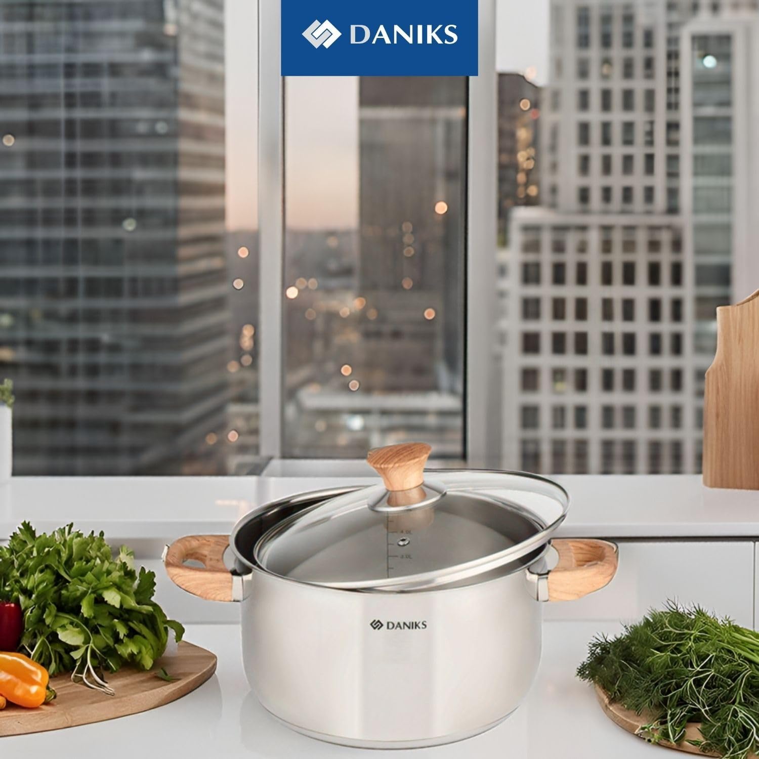 Daniks Oslo Stainless Steel Stockpot with Glass Lid 6 Quart Silver