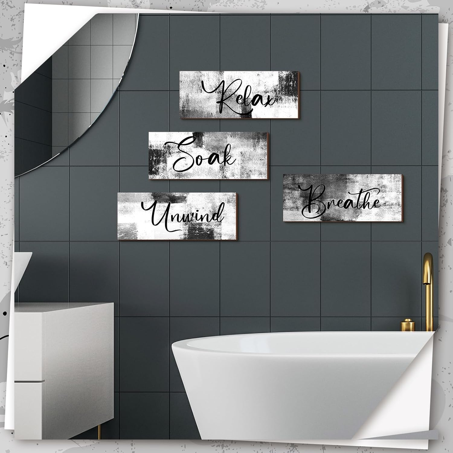 Maitys 4 Pcs Black and White Bathroom Wall Art
