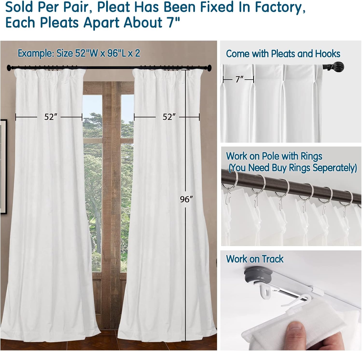 LETAU Pinch Pleated Blackout Curtains 52x84 Set of 2
