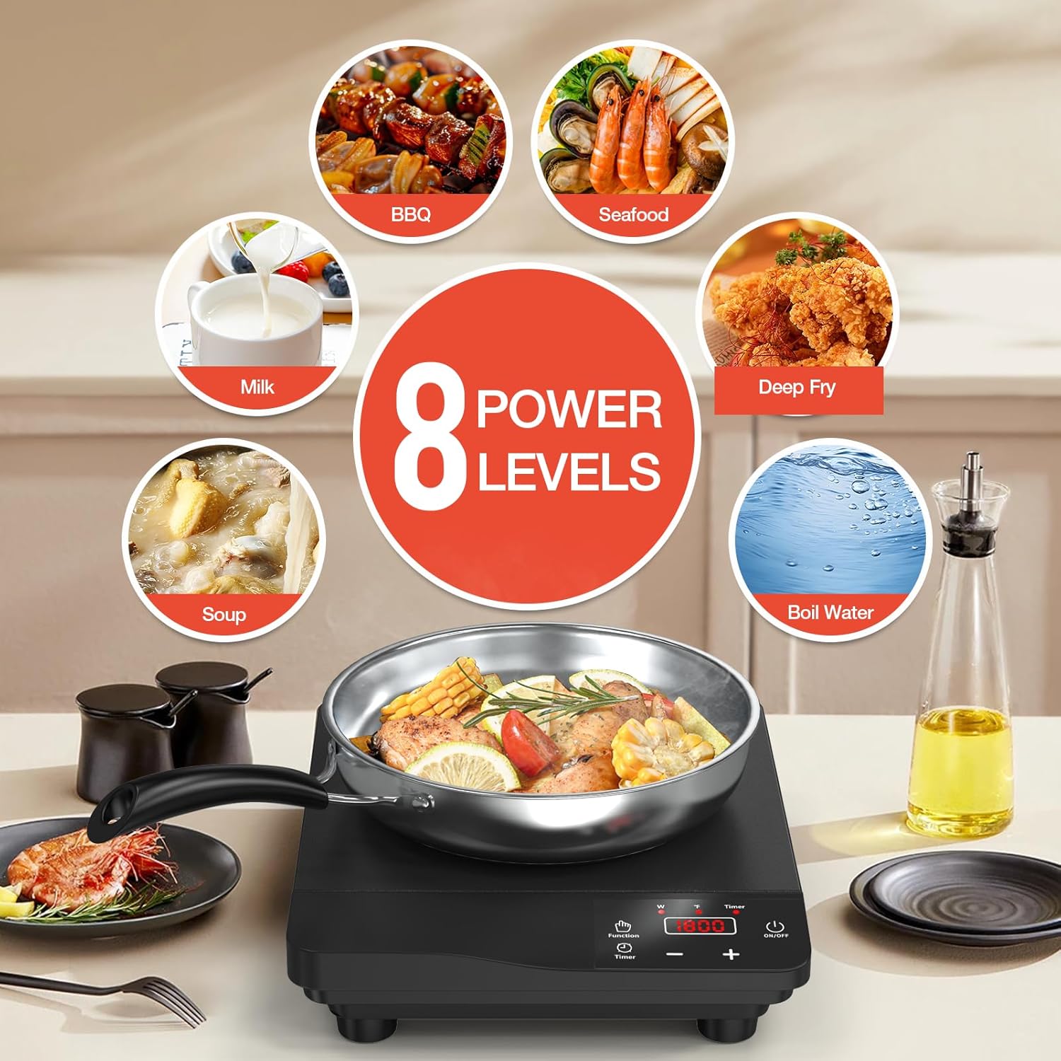 1800W Portable Induction Burner with 10 Fry Pan