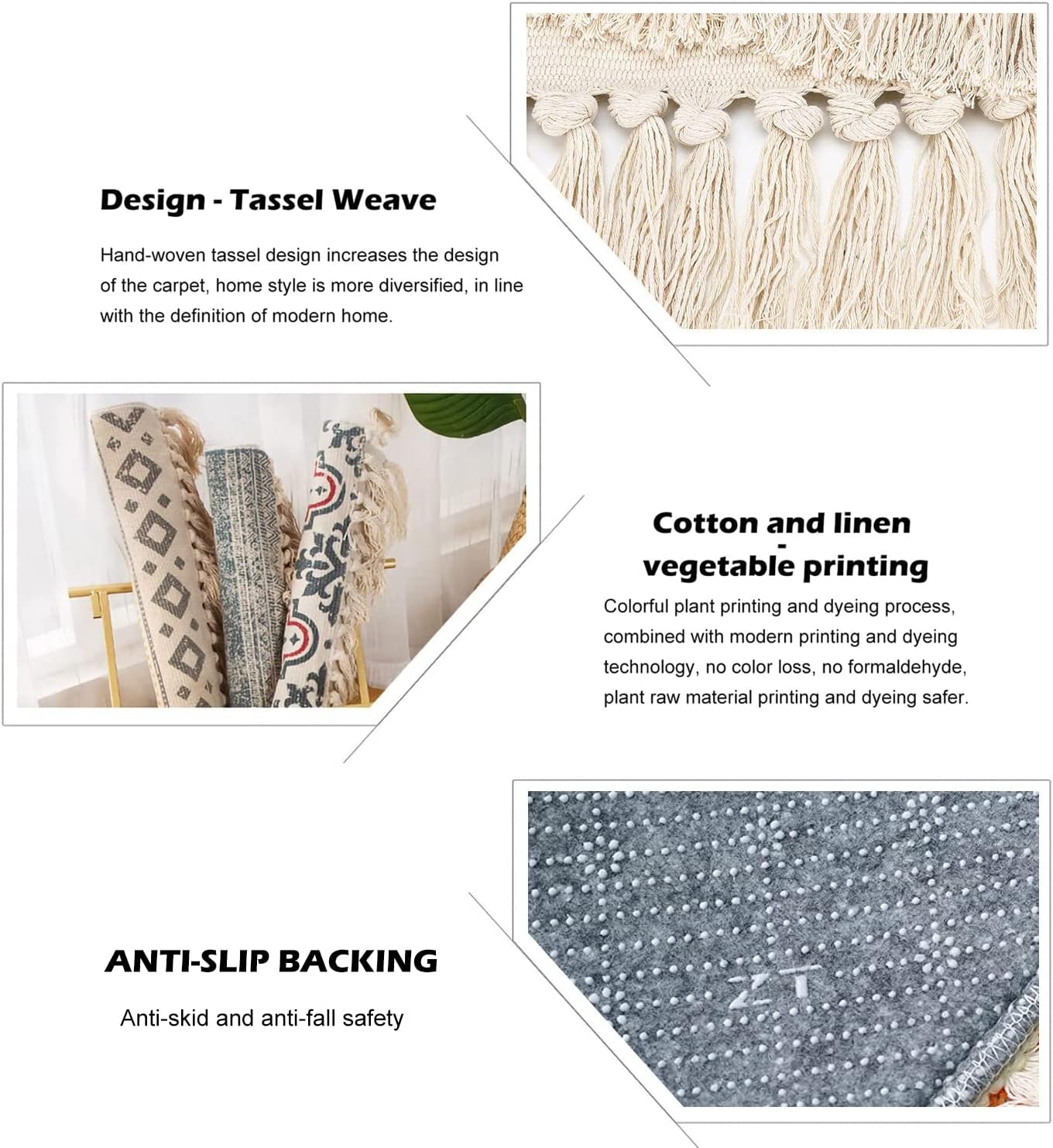Boho Kids Room Rugs with Tassels and Celestial Design