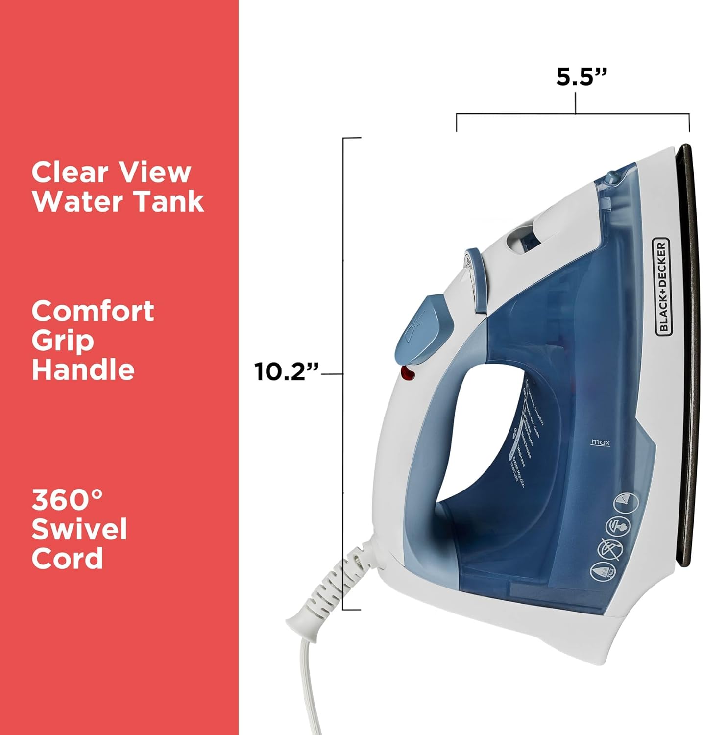 BLACKDECKER Compact Iron with Steam Auto Shutoff Nonstick Plate 1200 Watts