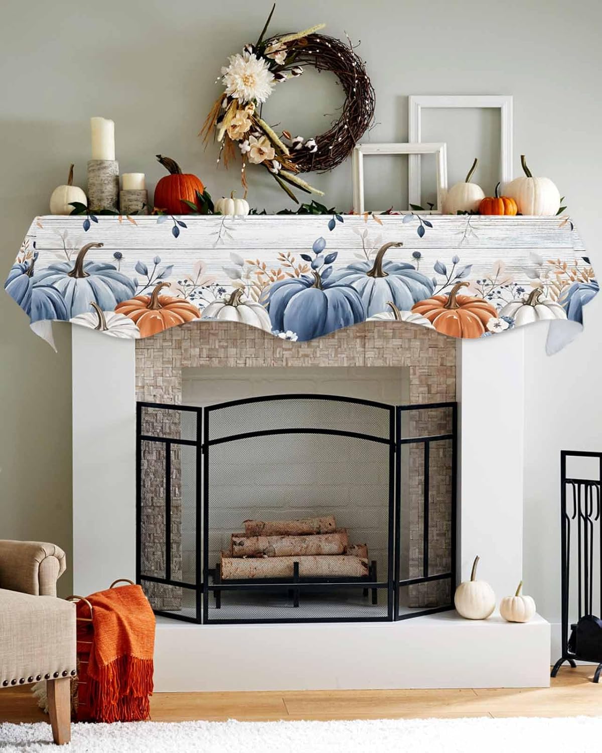 Thanksgiving Pumpkin Fireplace Mantel Scarf 90x17 Inch