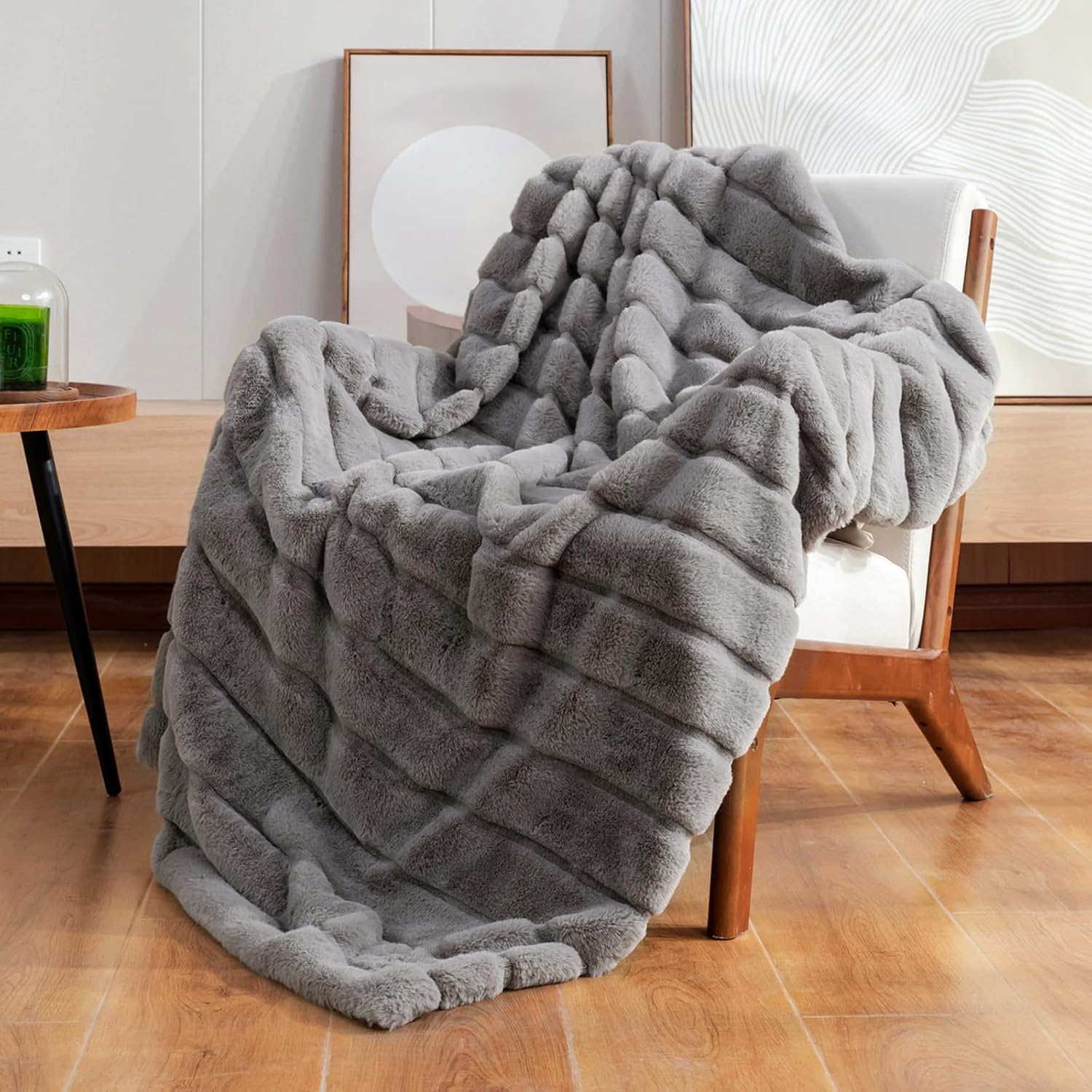 Cozy Bliss Faux Fur Throw Blanket Grey