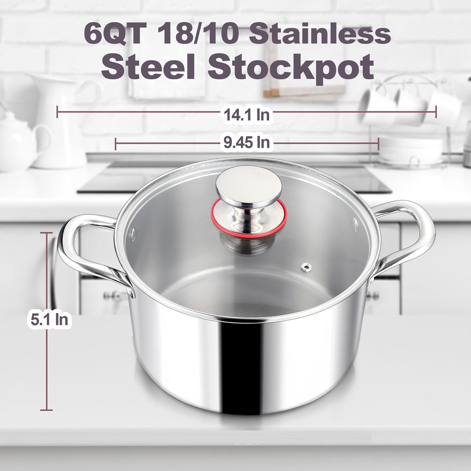 LIANYU 6QT Stainless Steel Stockpot with Lid