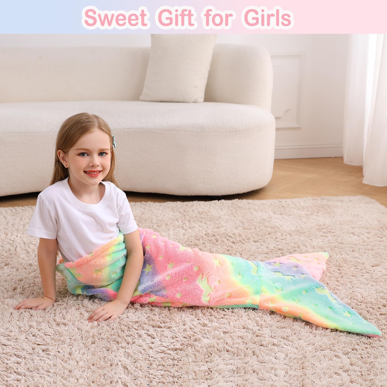 Viviland Kids Mermaid Tail Blanket - Glow in the Dark Super Soft Flannel 17x39
