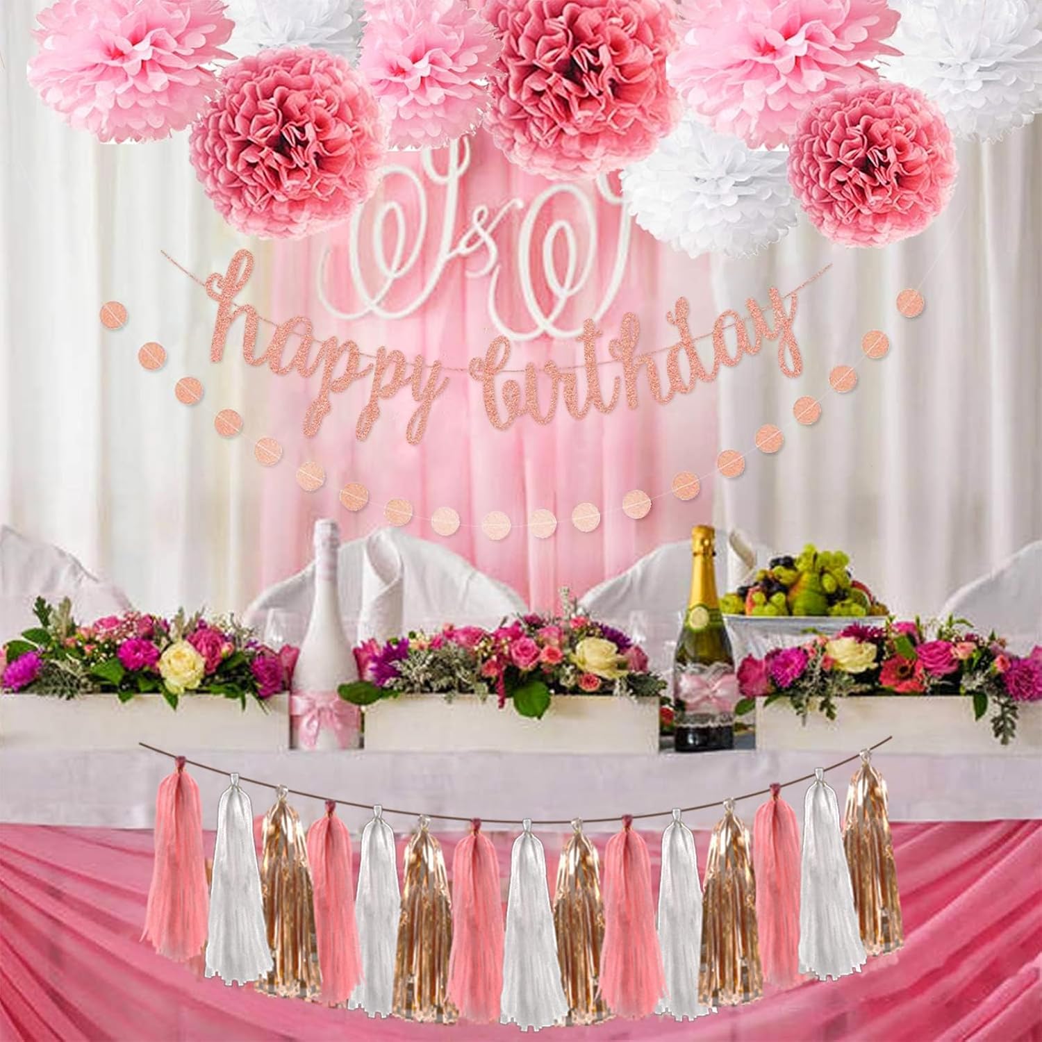OuMuaMua Rose Gold Birthday Decorations Set