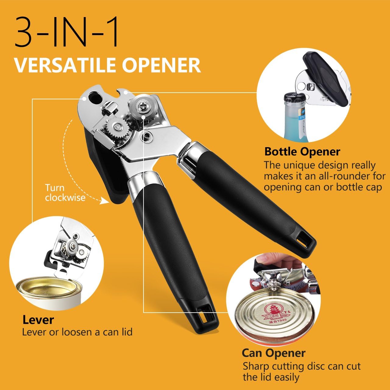 MOOREDLIFE Handheld Can Opener 3-in-1 Heavy Duty