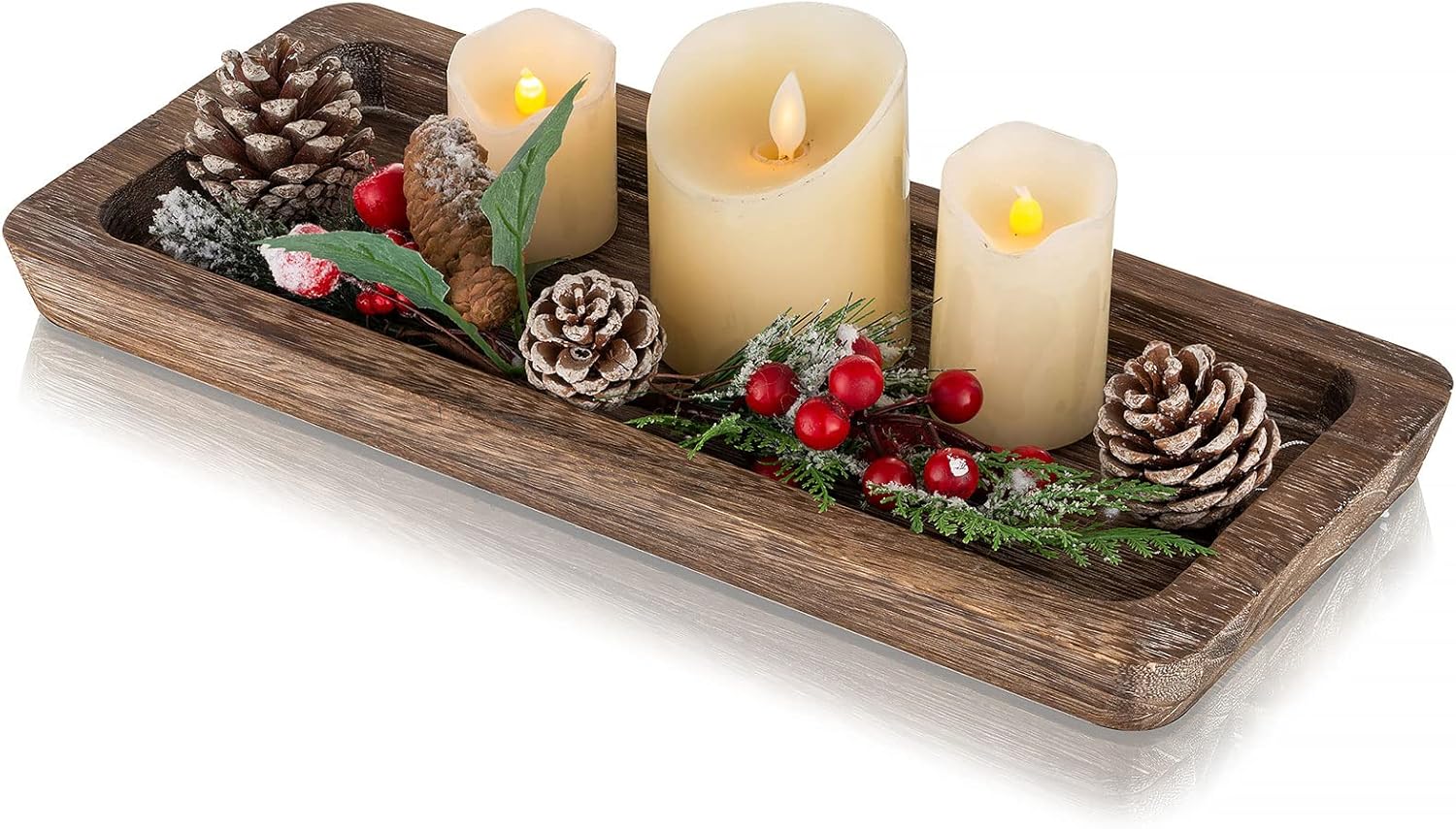 Romadedi Wooden Candle Holder Tray - Rustic Decorative Serving Platter