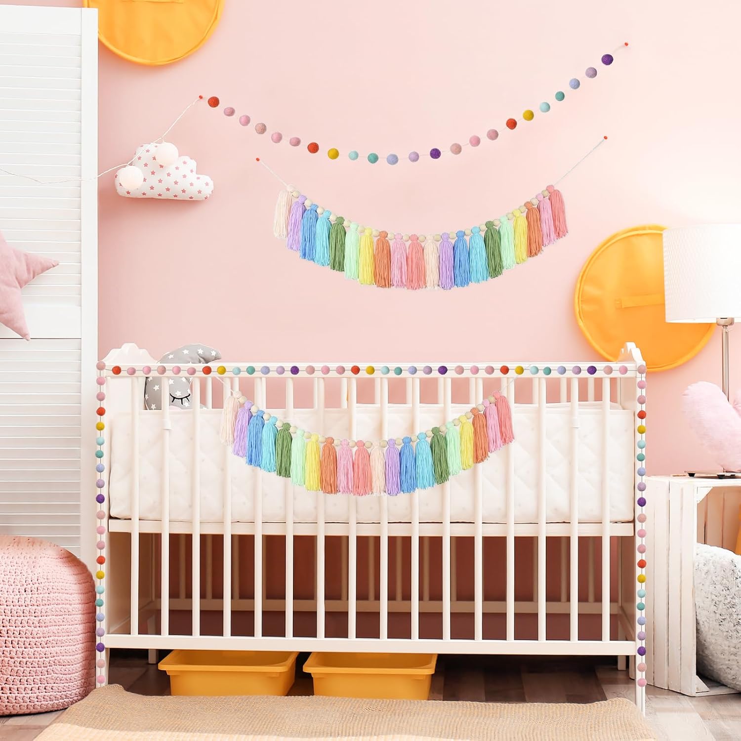 2pcs Boho Tassel Garland with Pom Pom and Felt Balls