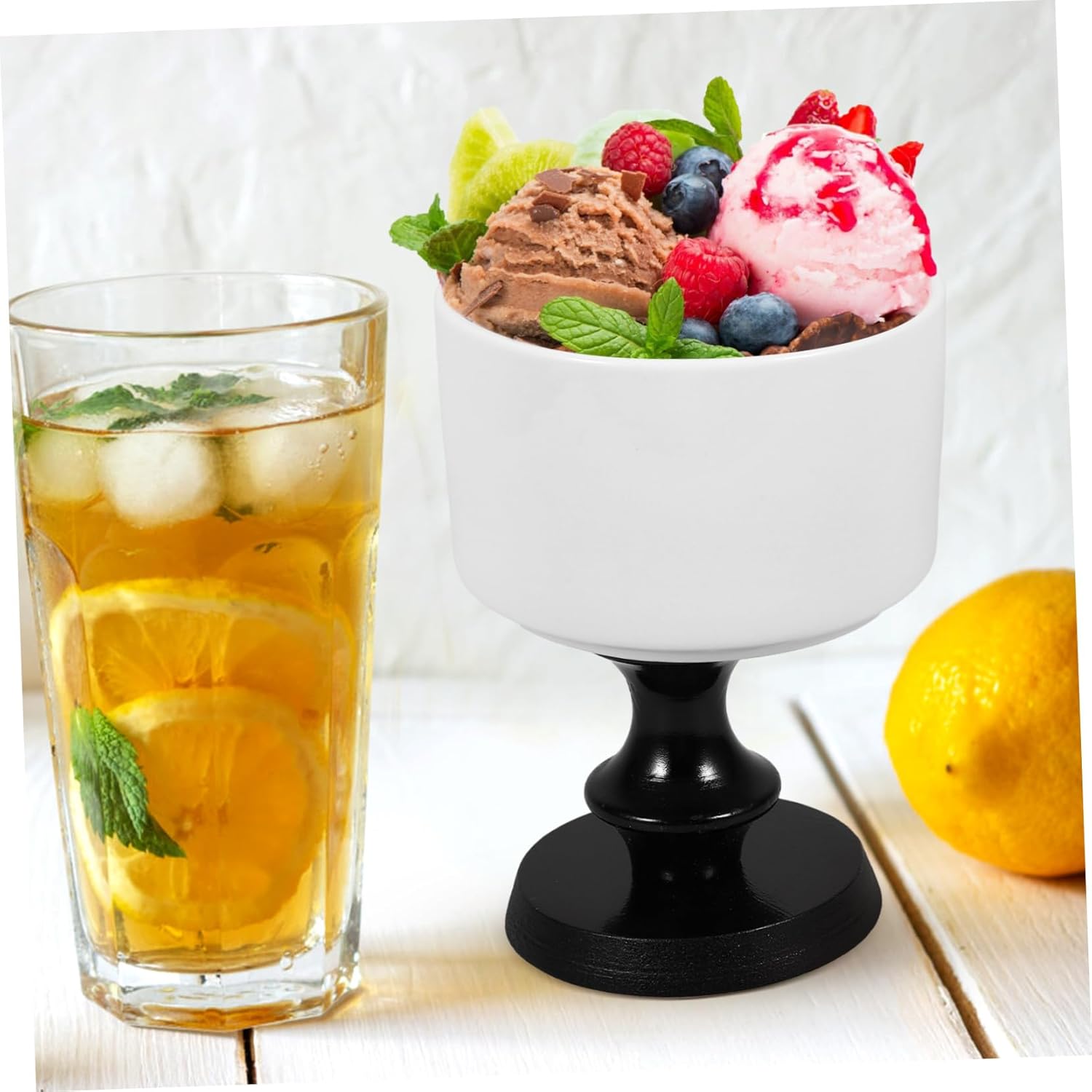 Zerodeko 220ml Ceramic Dessert Cup Black Round Tall Footed Bowl Goblet