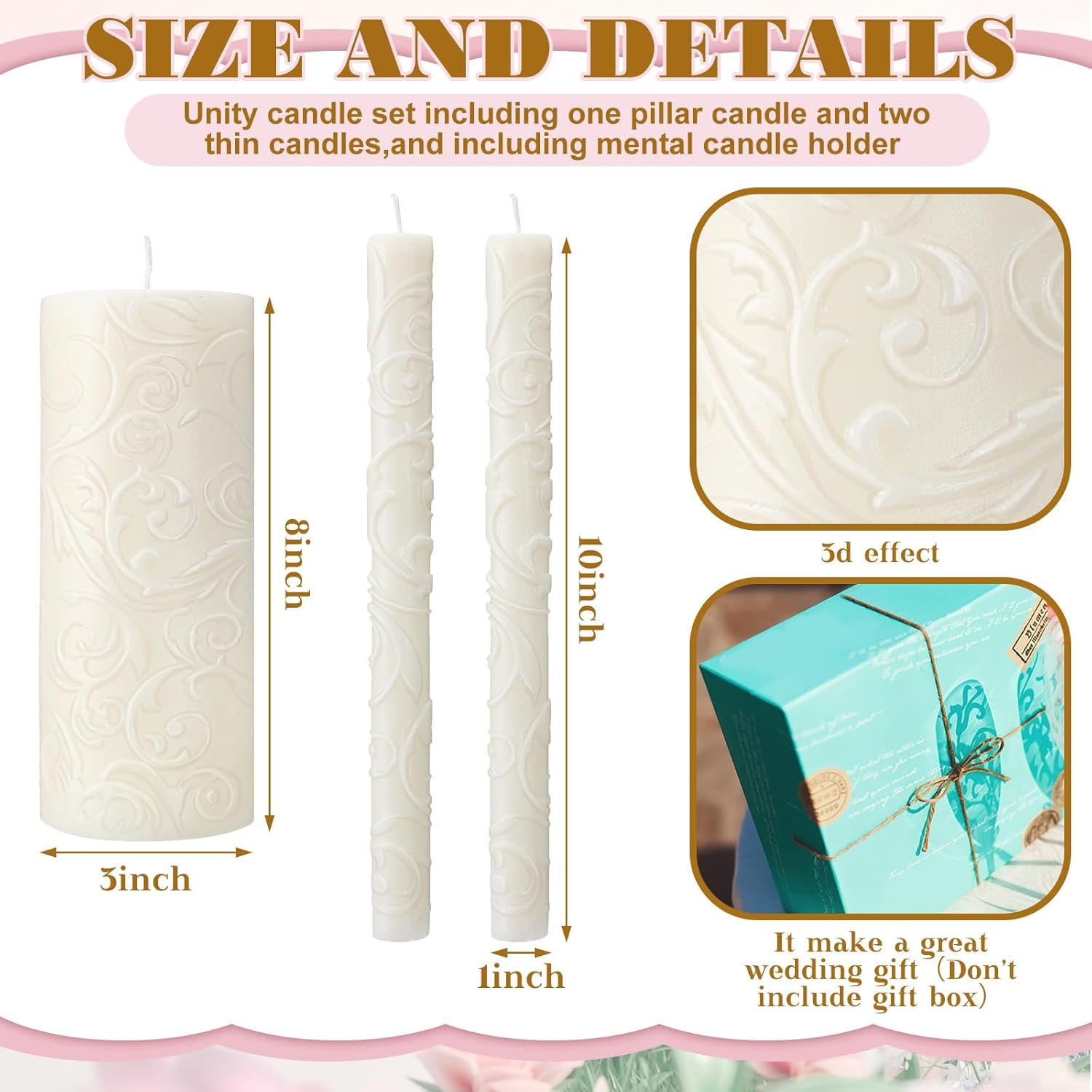 Irenare Unity Candles with Glass Holder Set for Weddings and Events