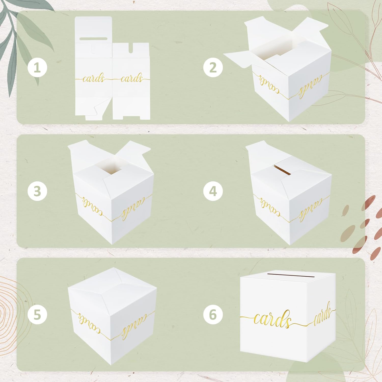 QIKSION Gold Foil White Card Box for Wedding Party