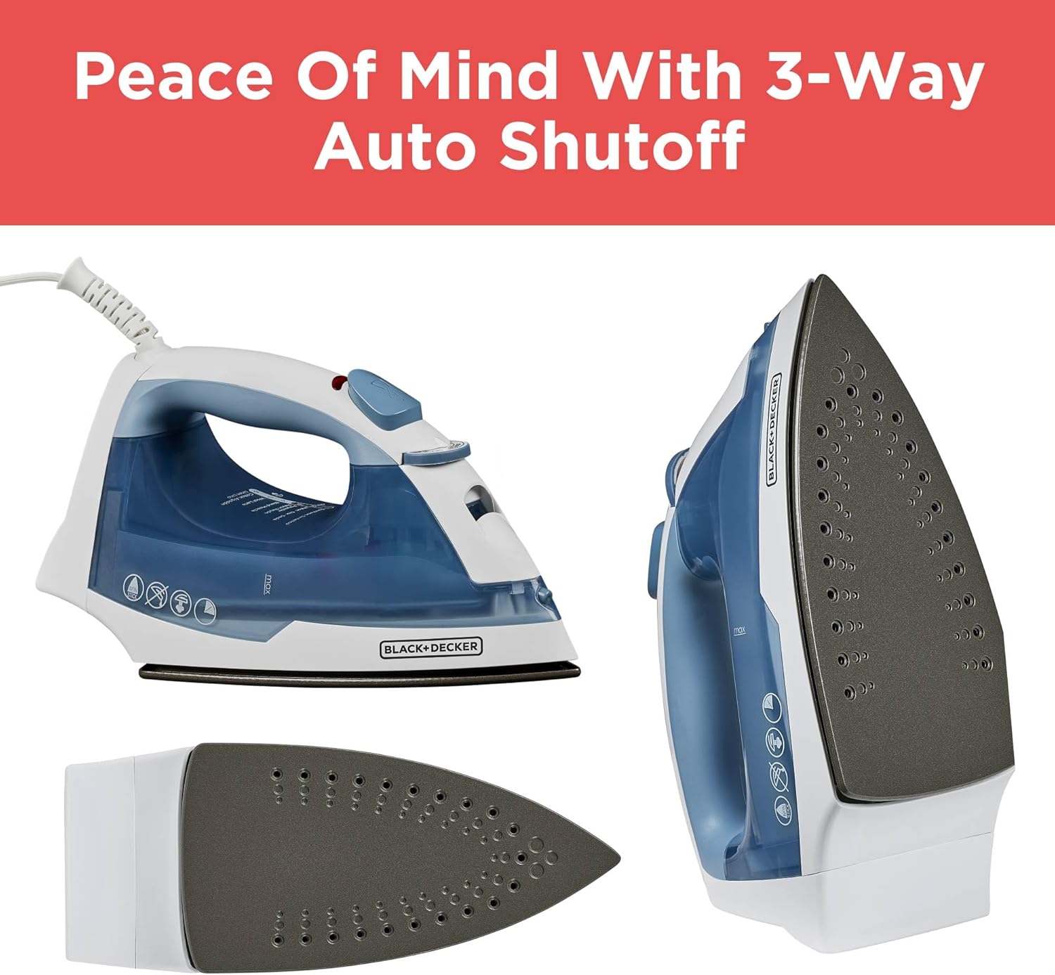 BLACKDECKER Compact Iron with Steam Auto Shutoff Nonstick Plate 1200 Watts