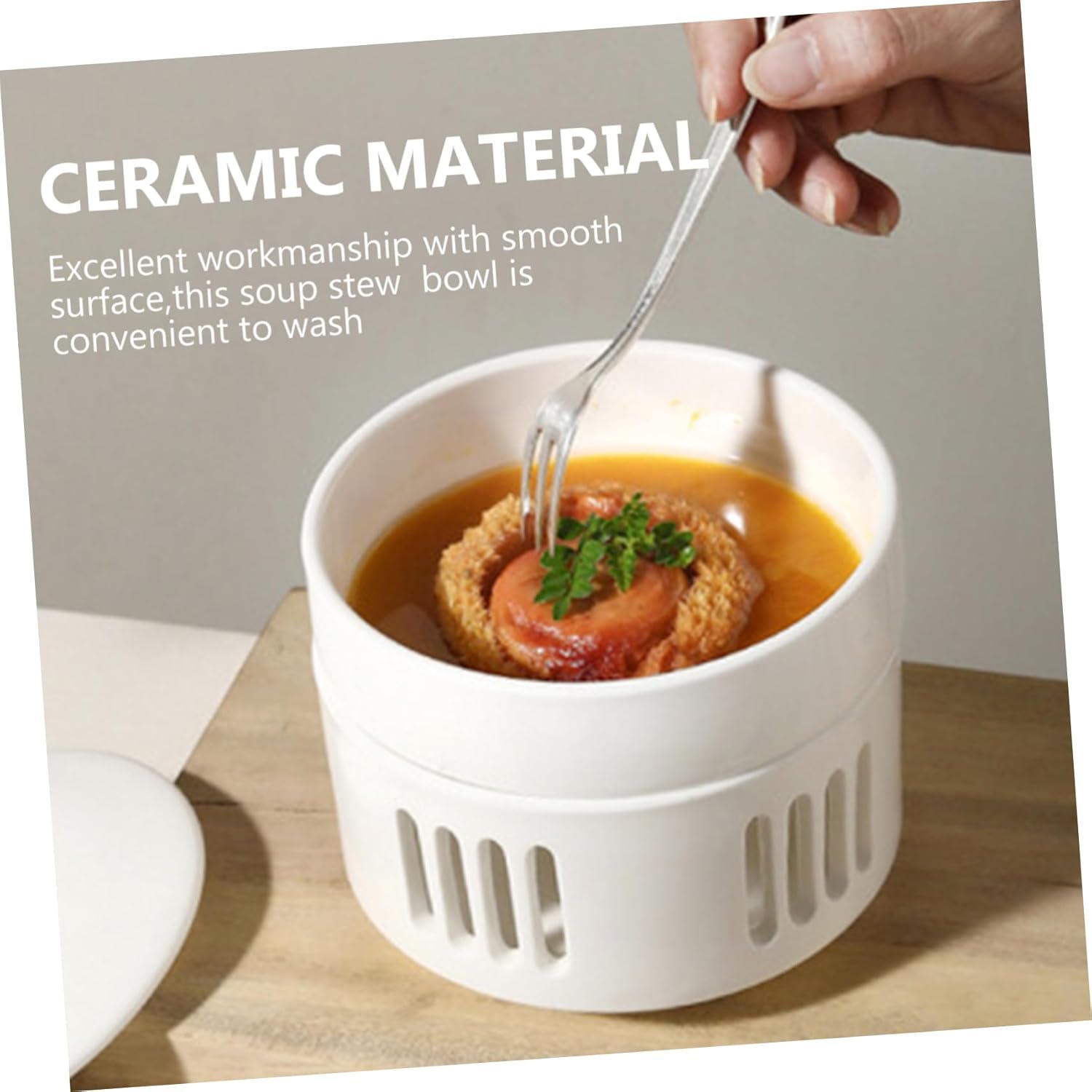 GLEAVI Ceramic Soup Stew Bowl with Lid and Heating Base