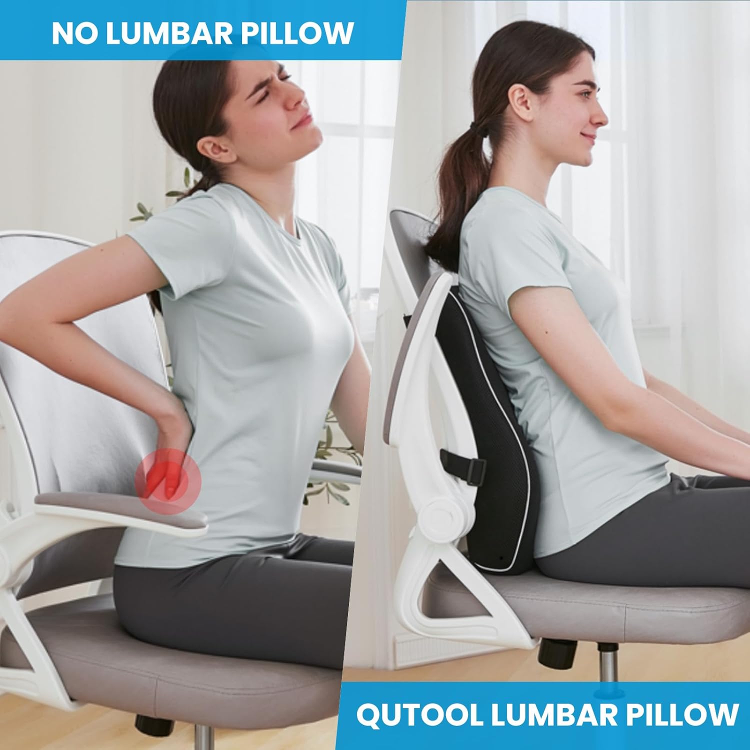 QUTOOL Lumbar Support Pillow for Office Chair and Car Seat