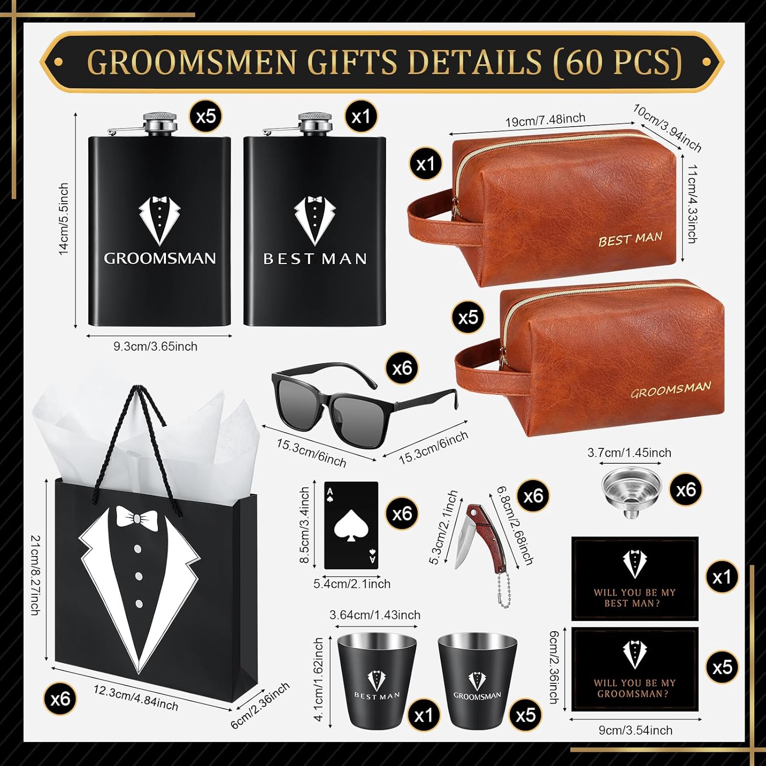 Rigibright 60Pcs Groomsmen Gifts Set of 6