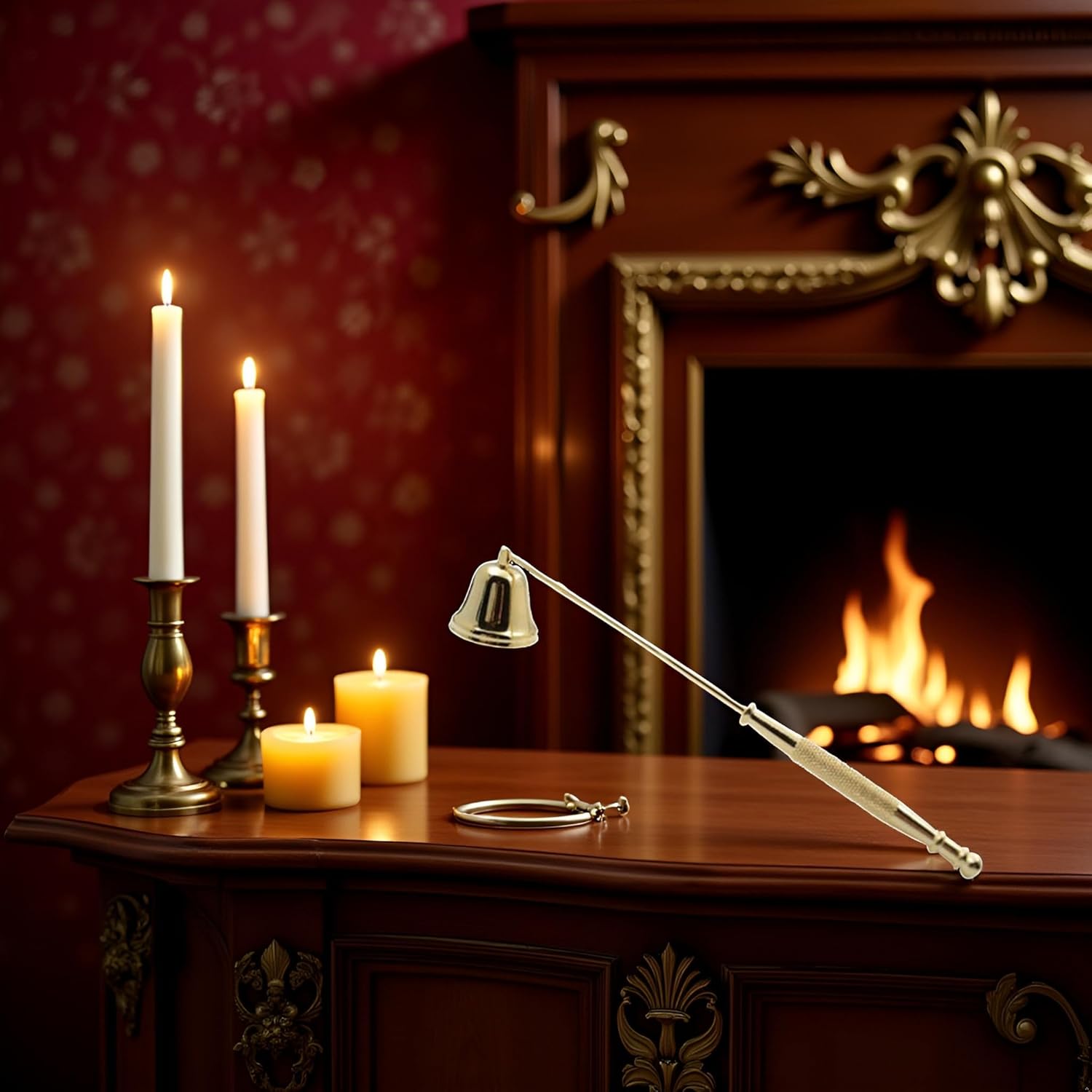 Gold Metal Candle Snuffer with Long Handle