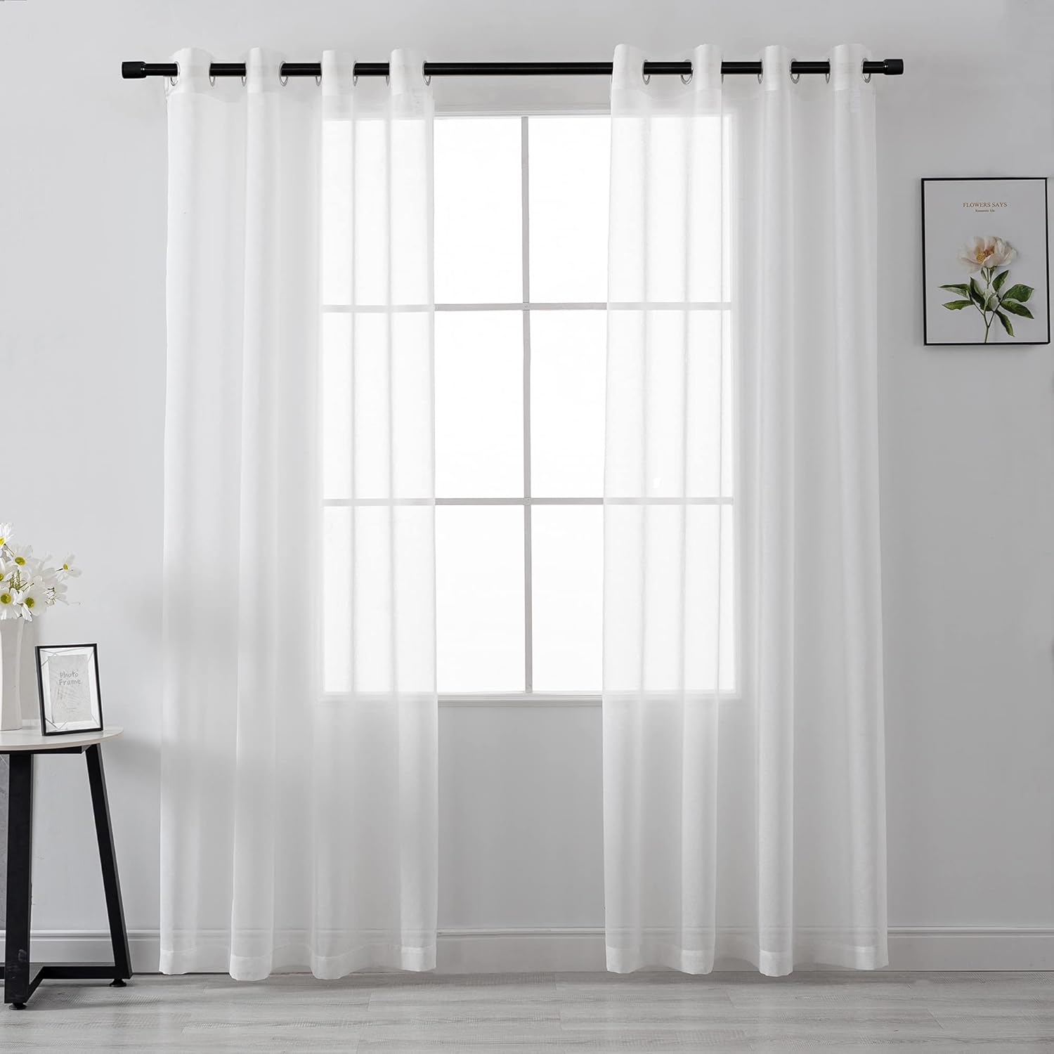 HUTO 95 Sheer Curtains White Grommet Drapes for Bedroom Living Room