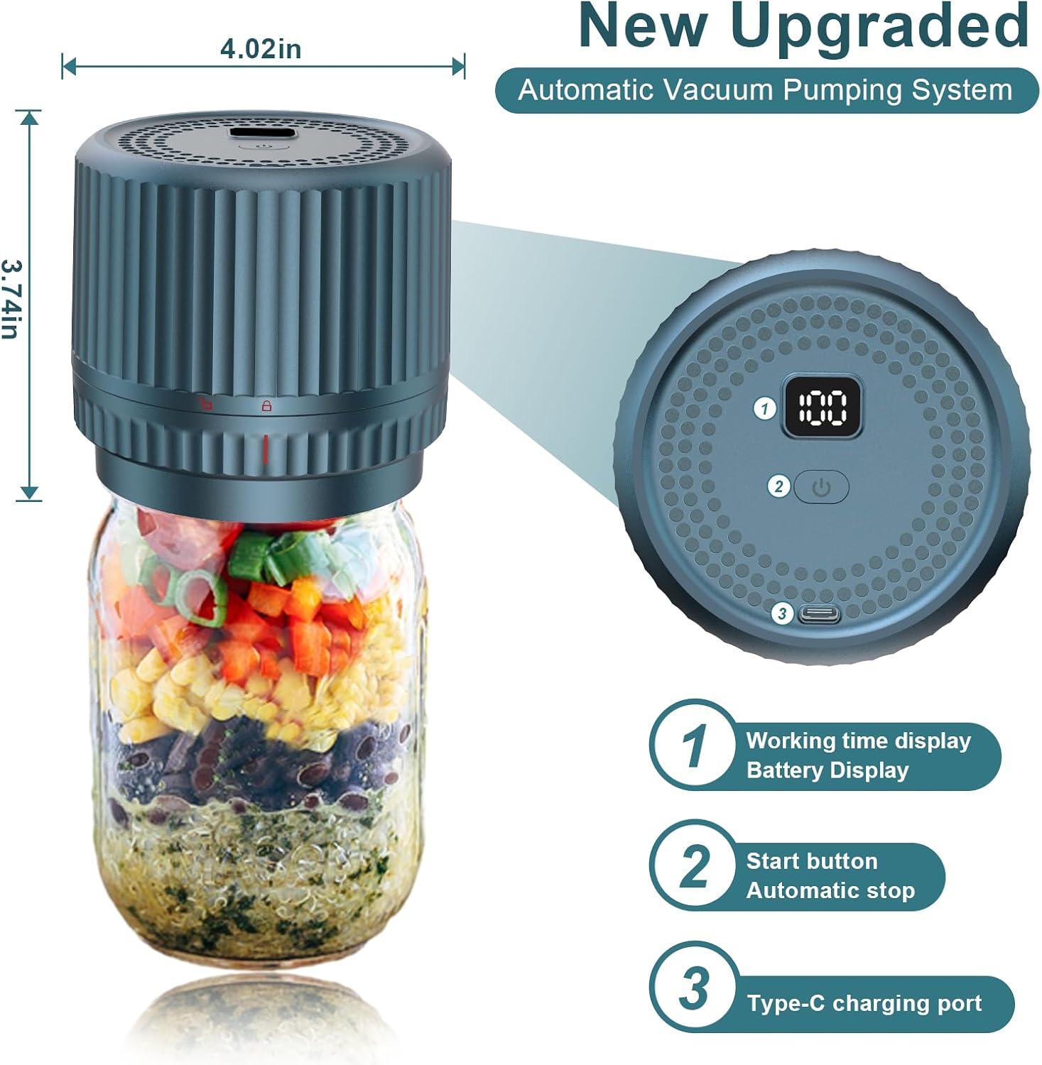 UNERVER M12 One-Button Auto Stop Vacuum Sealer for Mason Jars