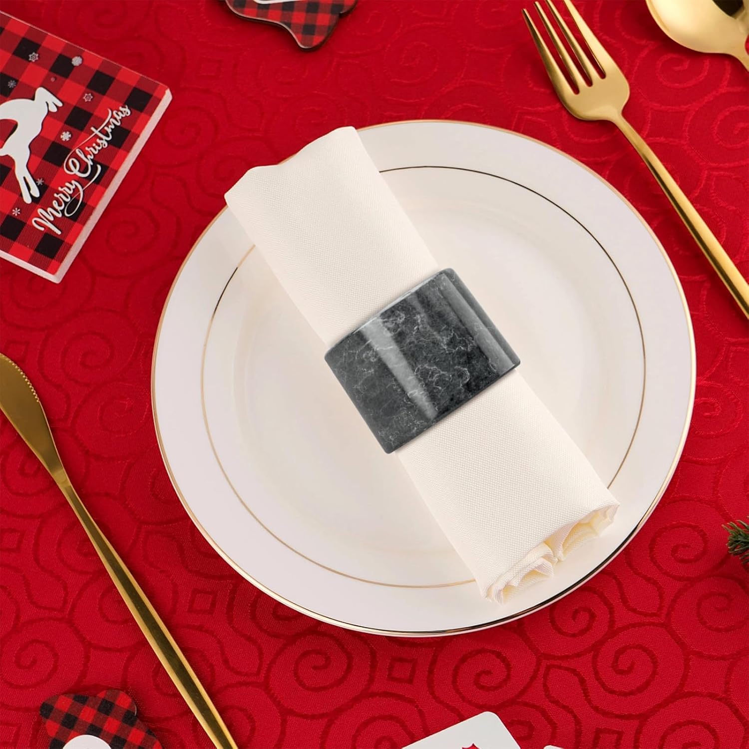 Thanksgiving Napkin Rings - Set of 6 Marble Black