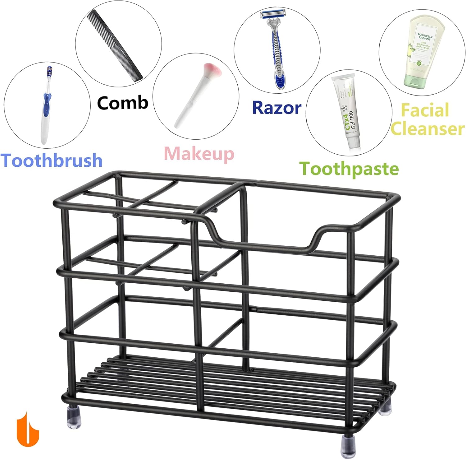 Urbanstrive 304 Stainless Steel Toothbrush Holder with ToothPaste Slot Black